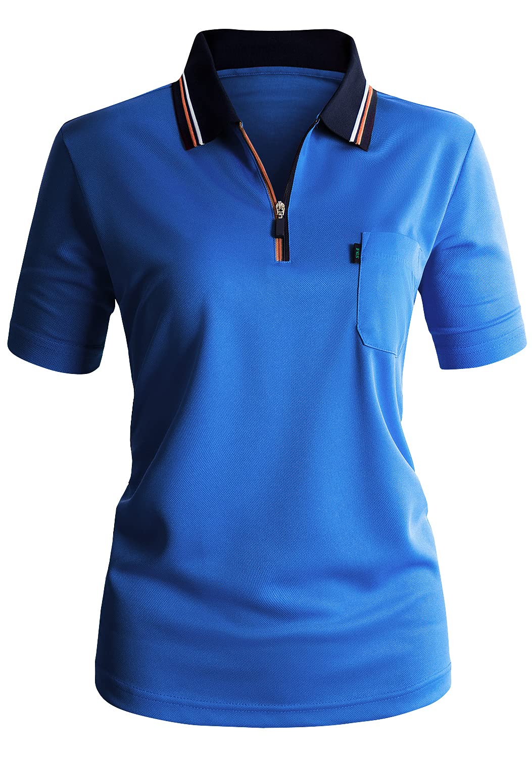 CLOVERY Women's Coolon Zip-up Neck Short Sleeve Polo Top
