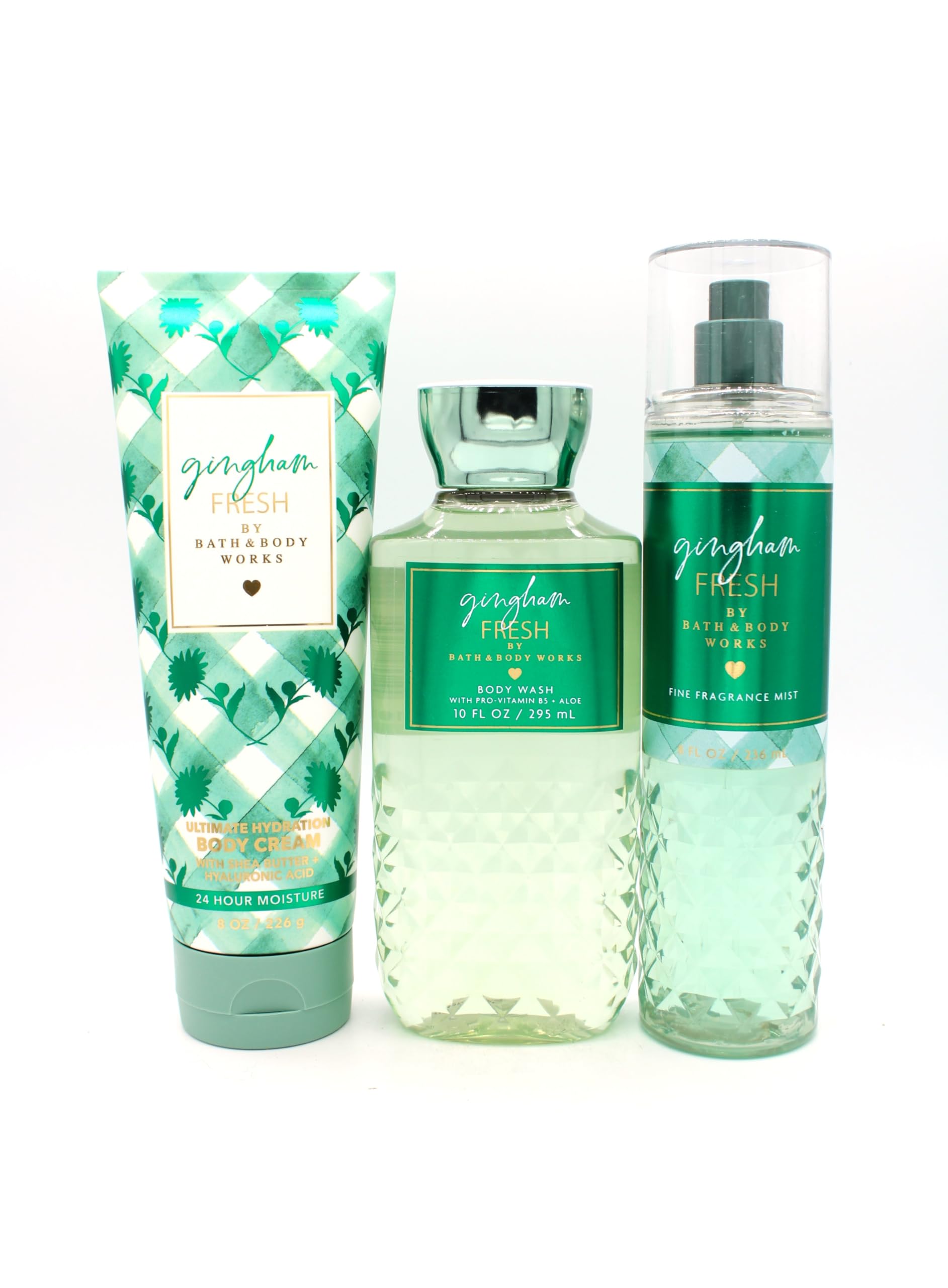 Gingham Fresh, Bath and Body, Fragrance Mist, Body Wash, Body Cream Bundle Set