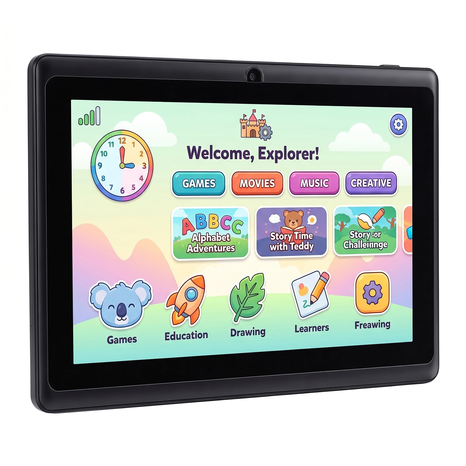 Domary Tablet Didattico da 7 Pollici per Bambini, Tablet 10.0 con 16 GB di Rom 1 GB, Display HD a 7 LED 1024x600, Doppia Fotocamera da 2 MP+5 MP, Batteria 4000 mAh per L'istruzione