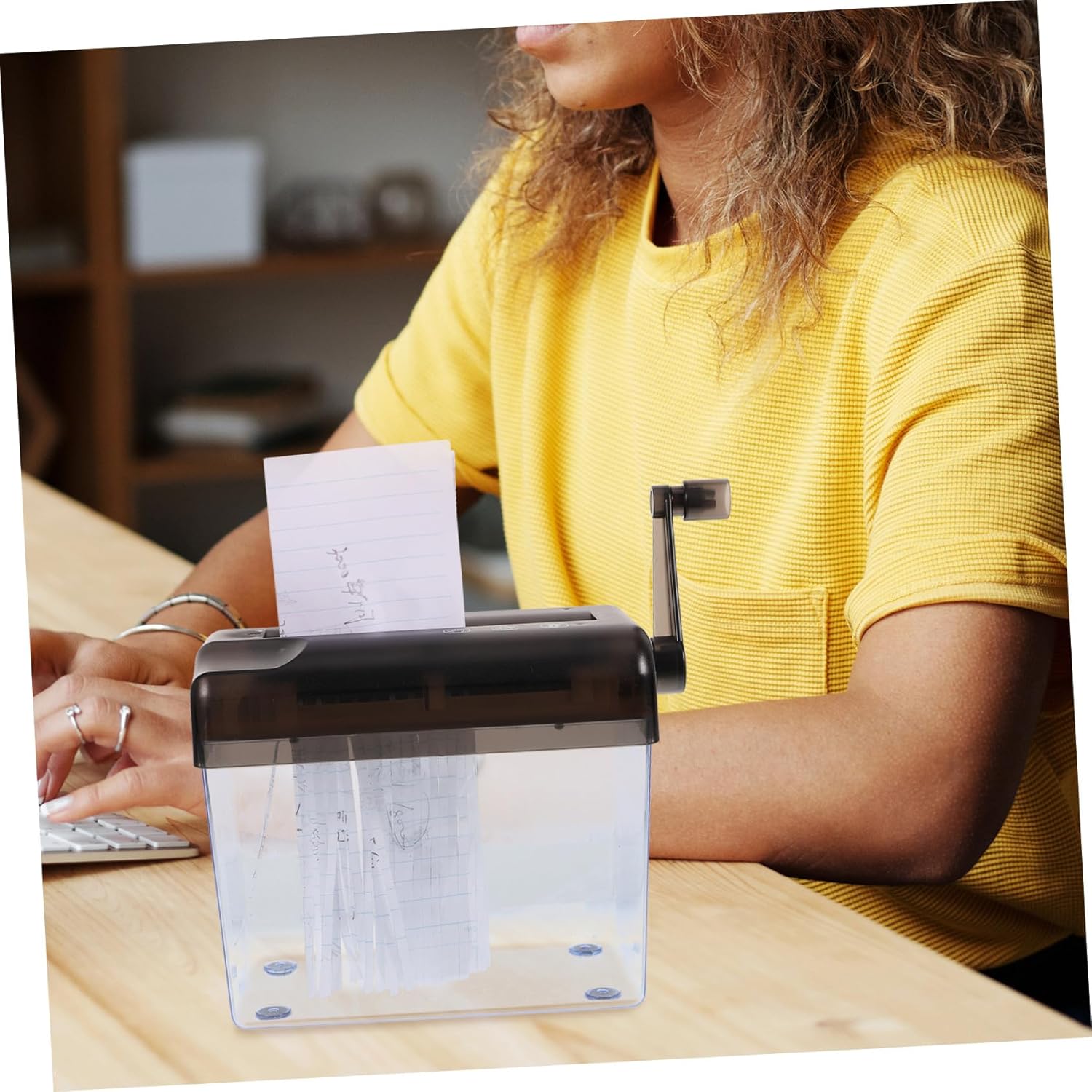 KALLORY Compact Manual Paper Shredder Desktop Hand Crank Shredder for Home Office Small Document and Receipt Shredding Portable Crafting Tool for Teachers and Students