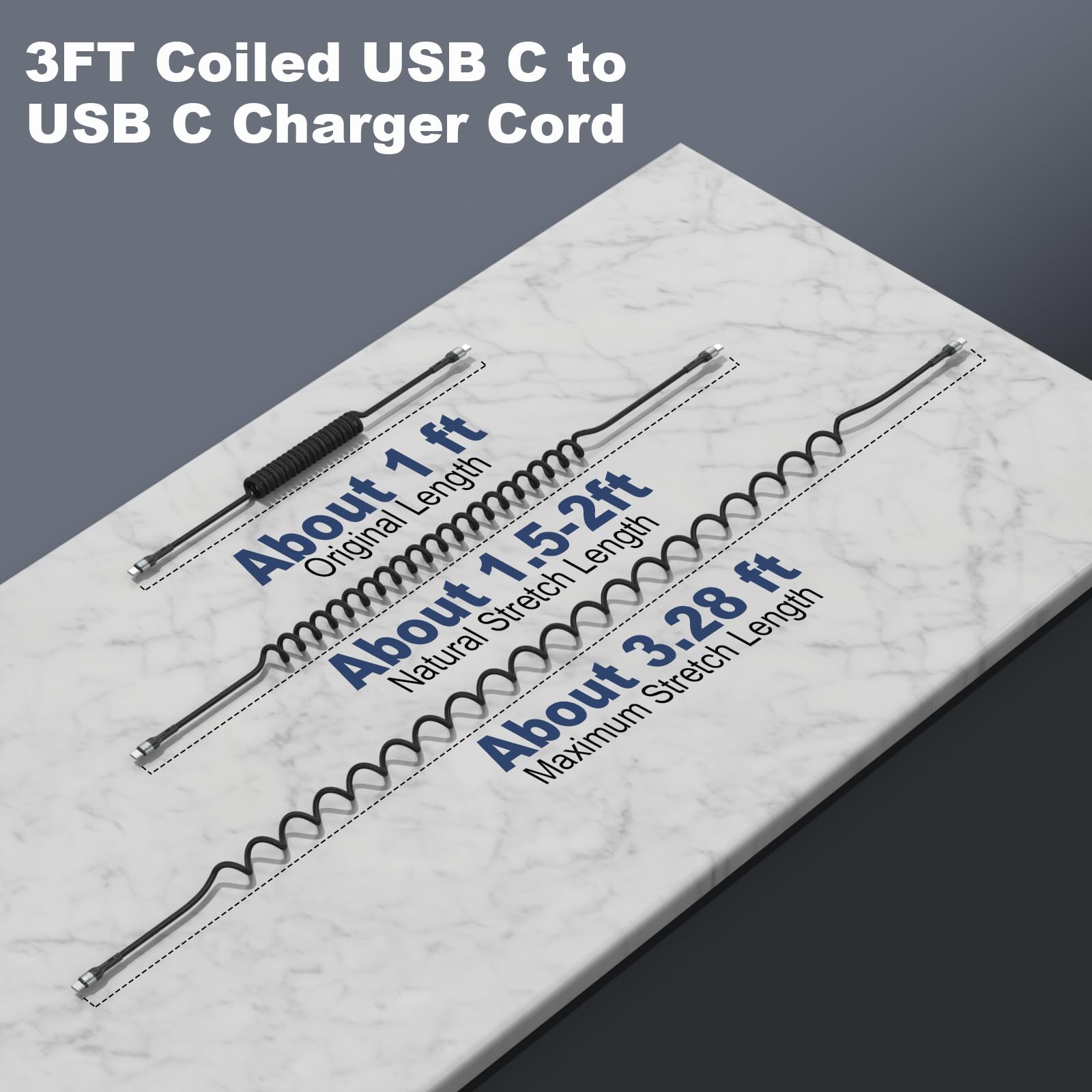 Cavo USB C a C da 0,9 m, confezione da 2 cavi di ricarica USB C a spirale per auto tipo C cavo di ricarica rapida per iPhone 17/16/15/Plus/Pro/Pro Max/Samsung Galaxy S23 cavo USBC intrecciato in nylon