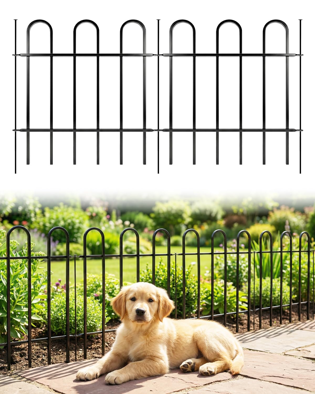 ARIFARO Gartenzaun Metall 5er Set, 61 cm hoch, 2,8 m Gesamtlänge, dekorativer Steckzaun für Blumenbeet, Rasen und Wege, Beeteinfassung und kleiner Beetzaun für Garten, Vorgarten und Terrasse, Schwarz