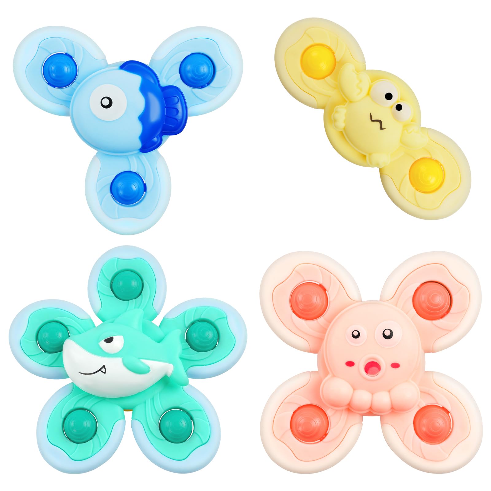 Vicloon Spinner Toy, 4pcs Spinner Toys with Suction Cup, Baby Sensory Toy with Bell, for Children Over 12 Months (Ocean)