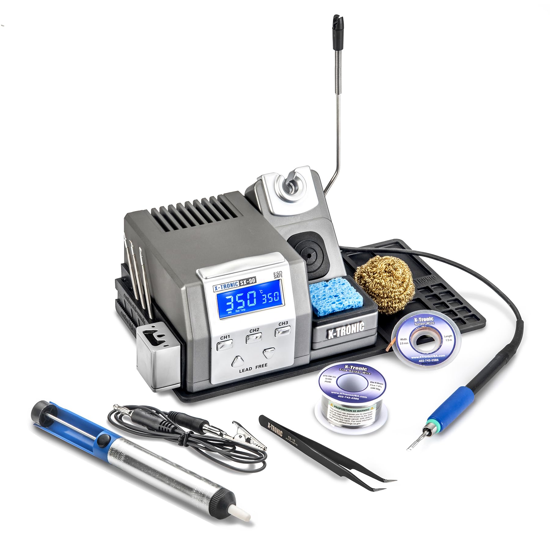 SX-90 • Platinum Series • 85W Precision Micro Soldering Iron Station • 3 Cartridges • C210 Compatible • 3 Temp Presets • Calibration, Sleep, °C/°F Conversion, & 72°C Temp "Kicker Bar"!