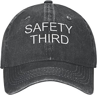 Safety Third Hat for Men Women Vintage Washed Distressed Baseball Hat Twill Unisex Adjustable Dad Hat Black