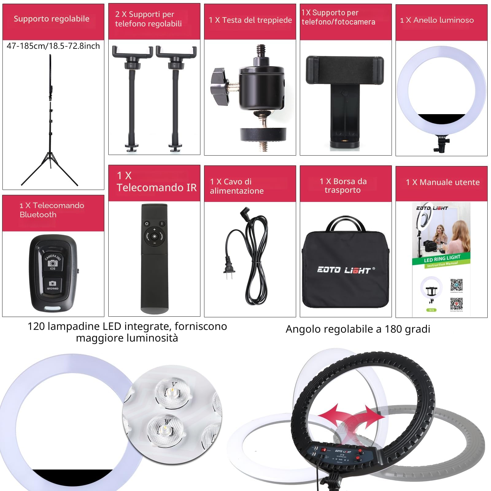Luce ad anello a LED da 53,3 cm con supporto per treppiede, luce ad anello video per fotografia, registrazione vlog, conferenze, riunioni, ritratti, YouTube, TikTok, trucco, con telecomando, CRI> 97
