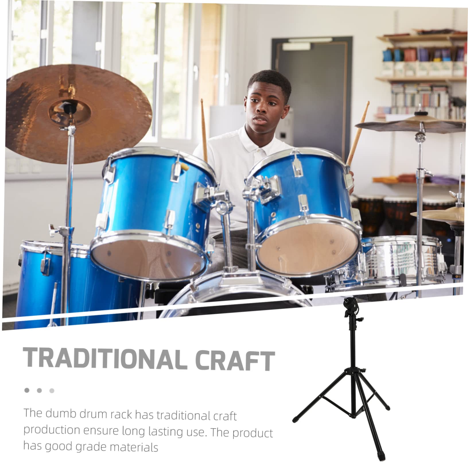 ifundom Adjustable Metal Drum Rack Stand for Snare Drum Accessory Practice Pad Stand Black