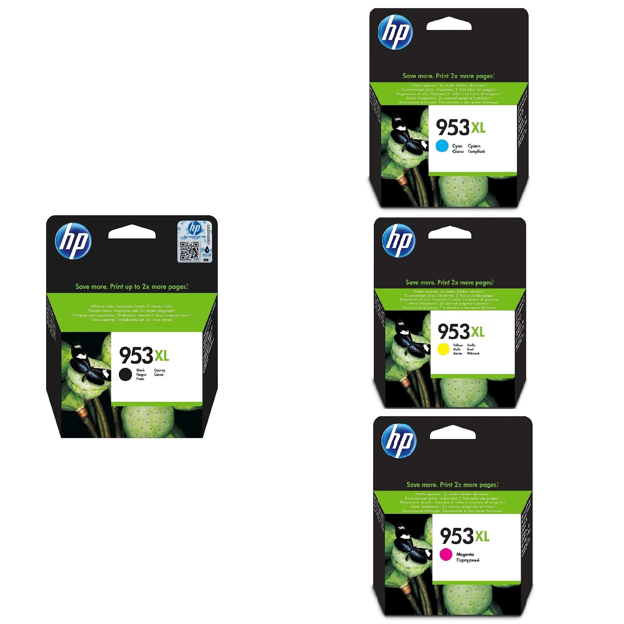 HP 953XL Nero, Ciano, Giallo e Magenta, bundle da 4 cartucce originali HP, compatibili con stampanti HP OfficeJet Pro serie 8710, 8720, 8730, 8740 e 7740