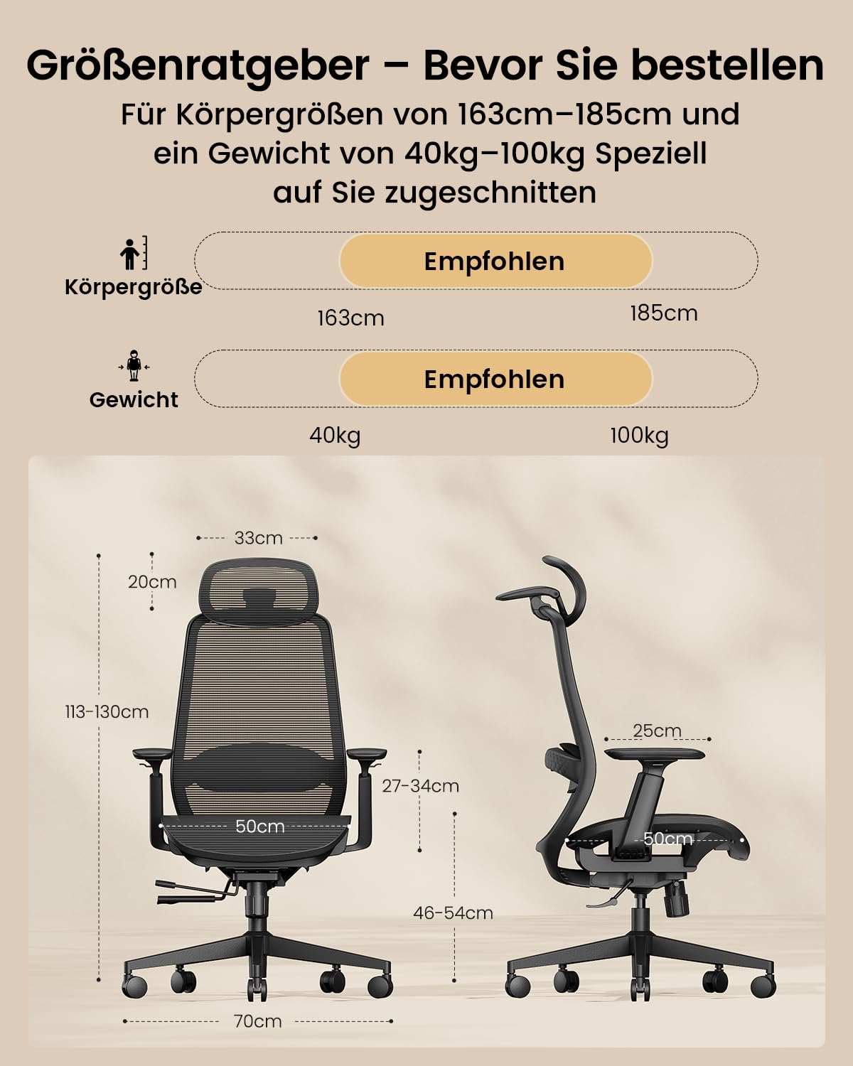 ProtoArc EC200 Pro Ergonomisch Netz-Bürostuhl mit Verstellbarer Sitztiefe | Schreibtischstuhl mit 4D-Armlehnen, Lendenwirbelstütze Höhen- und Tiefenverstellbarer, 3D-Kopfstütze für Homeoffice, Schwarz