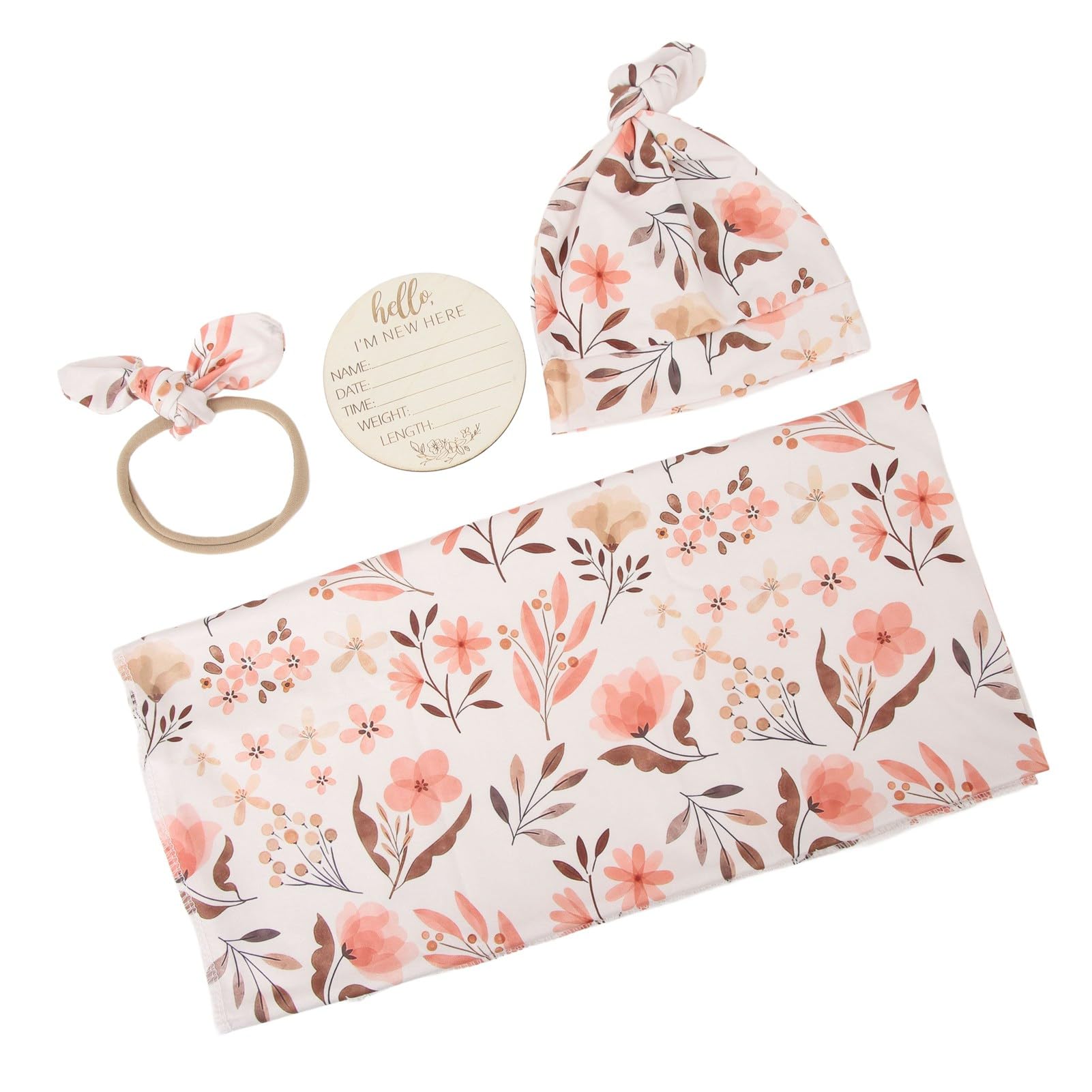 Floral Print Newborn Swaddle Blankets, 4 Piece Set including Wrap Swaddle Towel for Newborn (Type 2), Pink - Image 4