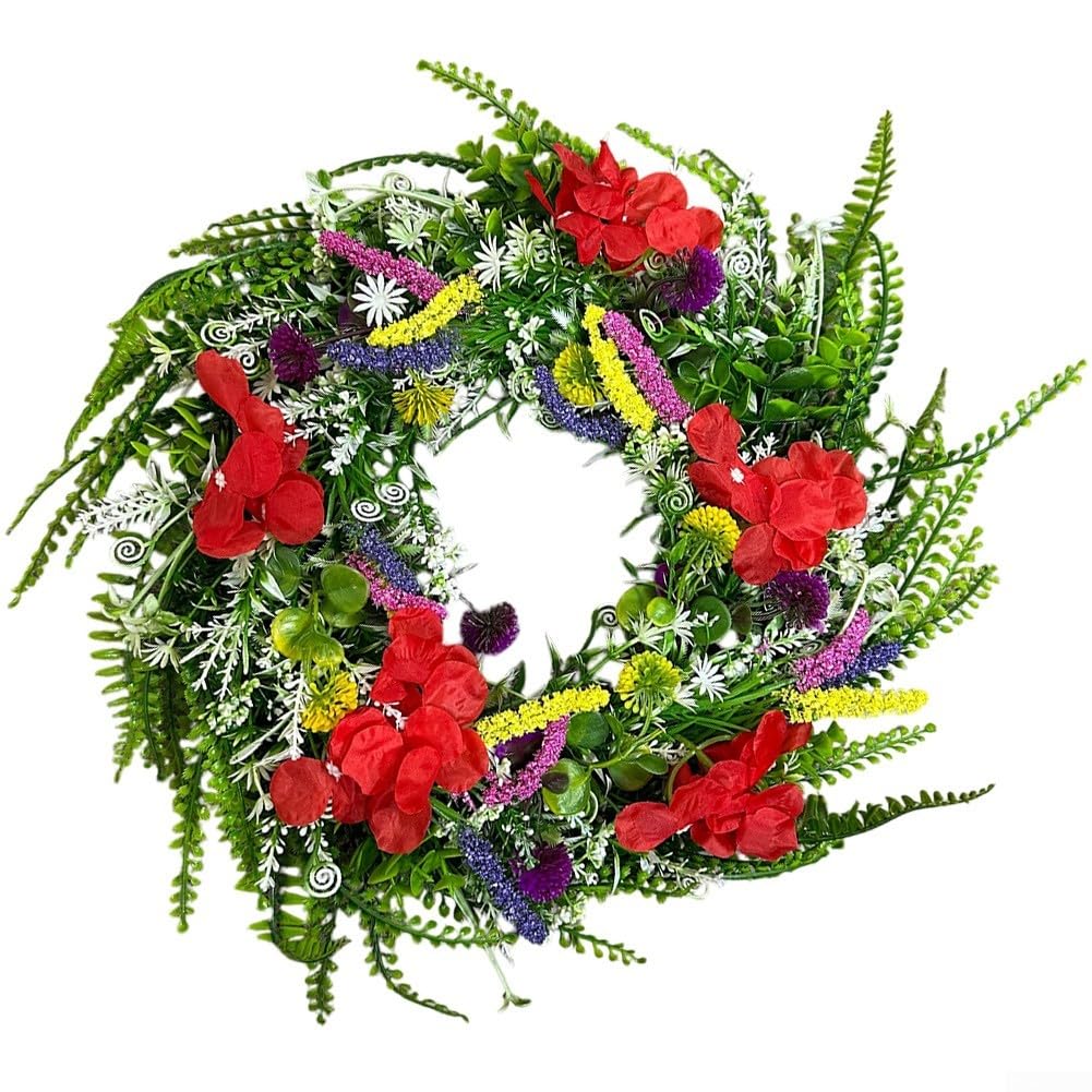 Generisch Ghirlanda per fiori selvatici, 45 cm, in plastica, resistente | Design realistico, mix di fiori selvatici, per interni ed esterni, diametro 45 cm, materiale resistente alle intemperie (45