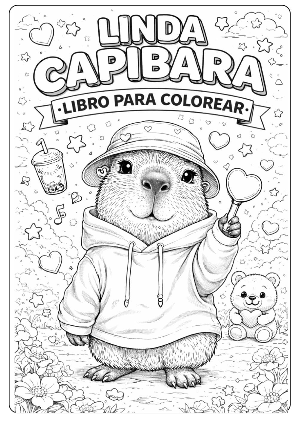 Libro de Colorear Capibaras: Estilo Pop Star y Kawaii: 27 páginas con divertidos carpinchos para fans de la música pop, diseños fáciles en blanco y negro para niños y jóvenes