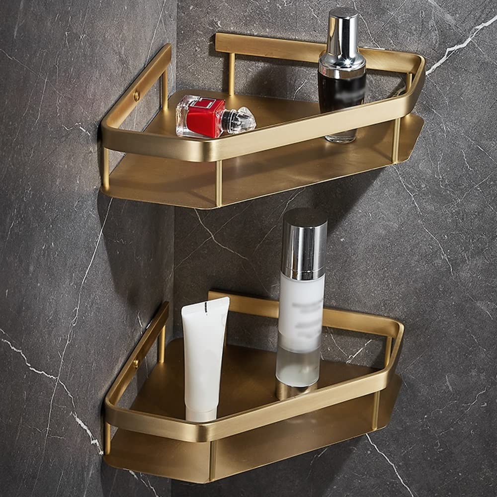 BAHELS Corner Shower Caddy Brass Bathroom Corner Rack Wall Mounted Shower Rack Triangle Shelf Shower Storage Rack Shower