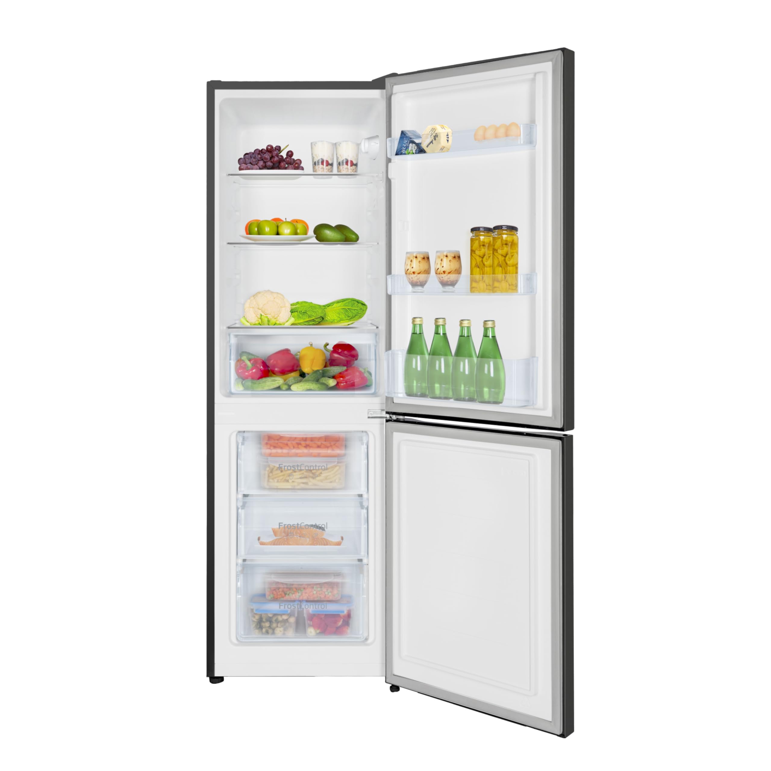 Amica Kühl-Gefrierkombination freistehend 157L FrostControl 144x47,4x49,5 cm LED‑Beleuchtung Elektronische Steuerung Kuehlschrank AKG 3846 S - Schwarz Edelstahloptik