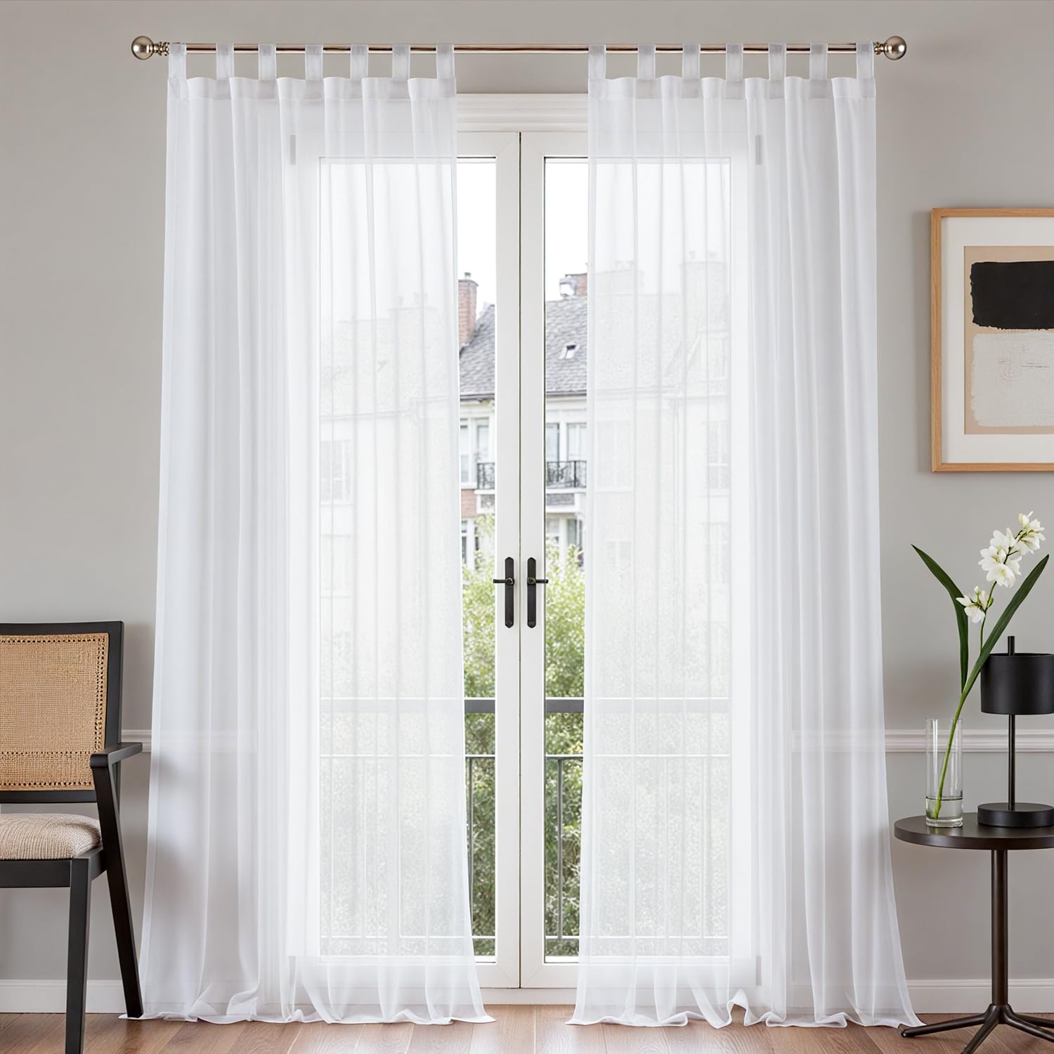TOPICK Schlaufenschal transparent Leinenoptik 2er Set