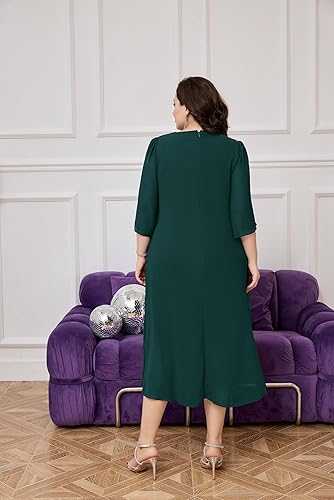 Miniatura 2 de Hanna Nikole Vestido de cóctel de gasa para mujer, talla grande, con volantes, manga 34, vestidos de fiesta de invitados de boda con dobladillo alto