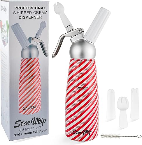 Dispensador profesional de crema batida, batidor de crema de aluminio altamente duradero, 1 pinta con 3 puntas de decoración y cepillo, recipiente