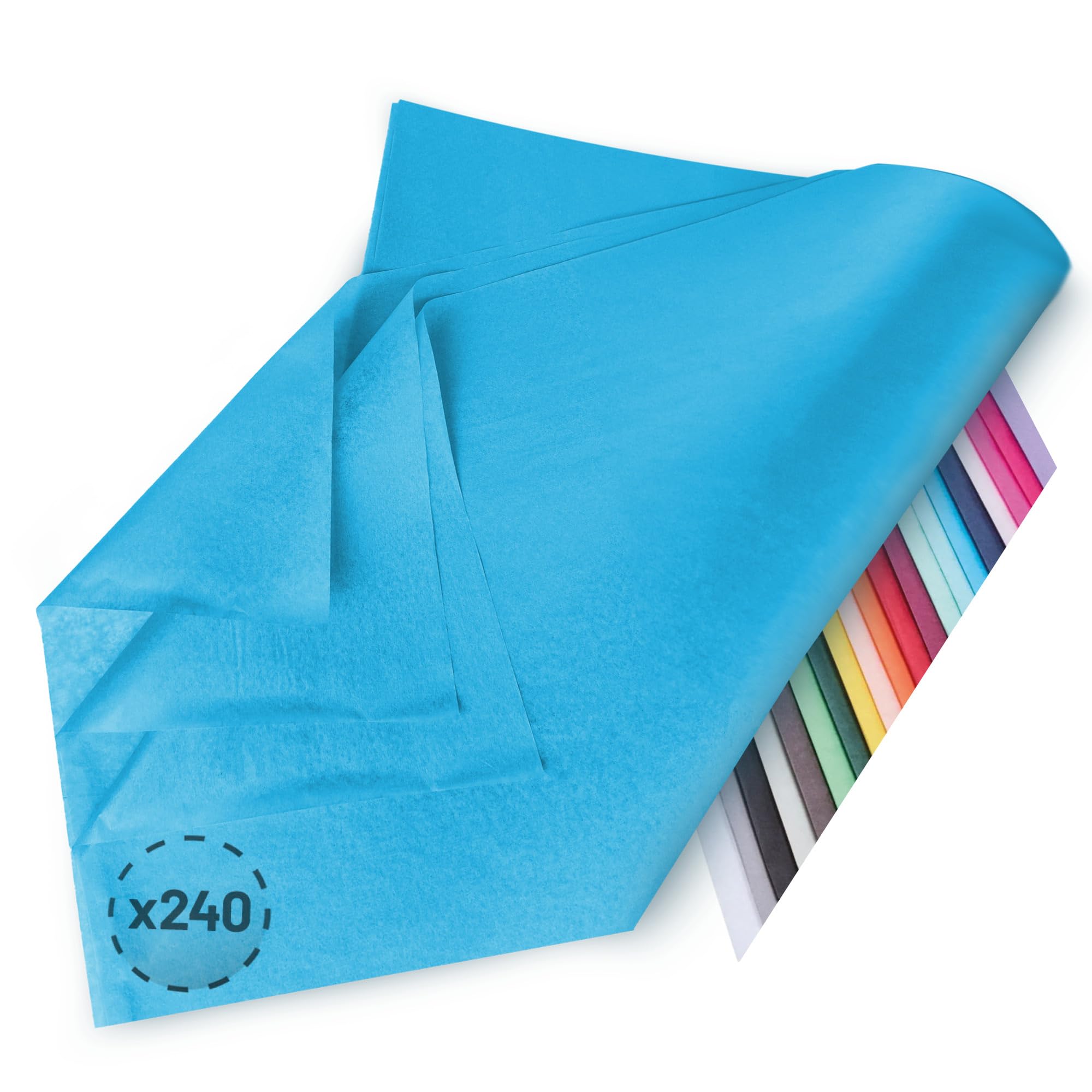 Seidenpapier 240 Blätter | 76x50 cm | Buntes Transparentpapier ideal als Verpackungsmaterial & Geschenkpapier | Papier zum Basteln | Schöne Dekoration | Bastelpapier in Türkis
