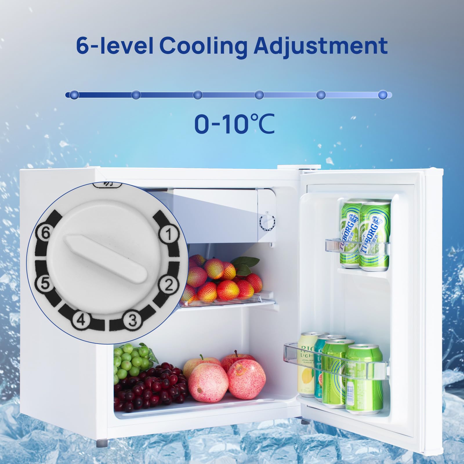 Smad Table Top Mini Fridge 48L, 0-10°C Temperature Control with 6 Adjustable Settings, 39dB Quiet Operation, Reversible Door, 100°C Heat-Resistant & Heavy-Duty Top Cover, 240V Domestic Fridge, White — view 6