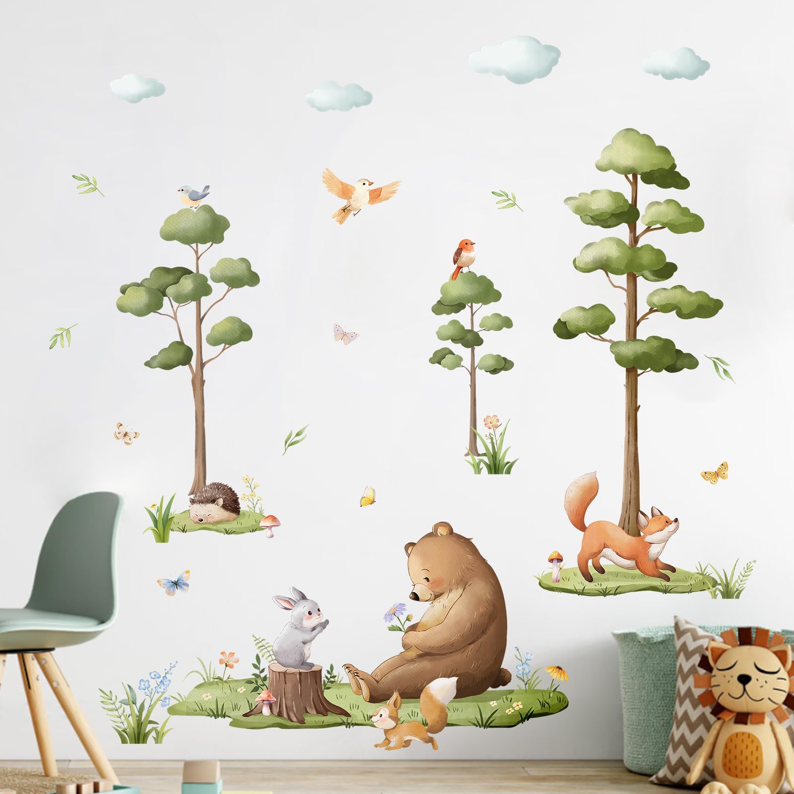 Pegatinas de Pared Animales del Bosque, Vinilos Decorativos Pared Oso Zorro Árbol Grande, Adesivos Paredes Decoración para Habitación Infantil Dormitorio ludoteca