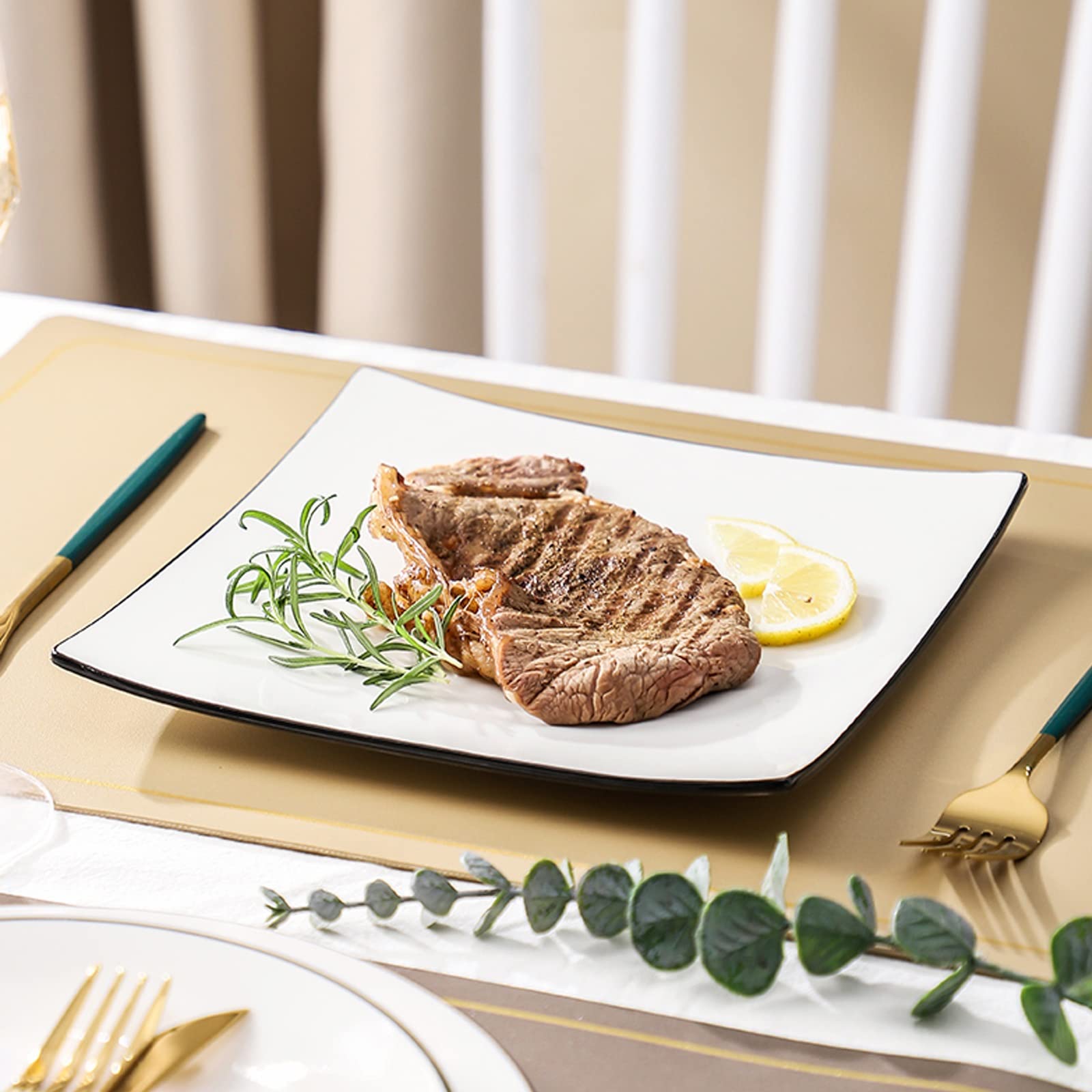 Ceramiczne talerze na przystawki, 20 cm, zestaw 8 sztuk, kwadratowy talerz, do steków, makaronu, pizzy, restauracji, płytki talerz, talerz deserowy, mogą być używane w zmywarce, okrągły talerz, biały