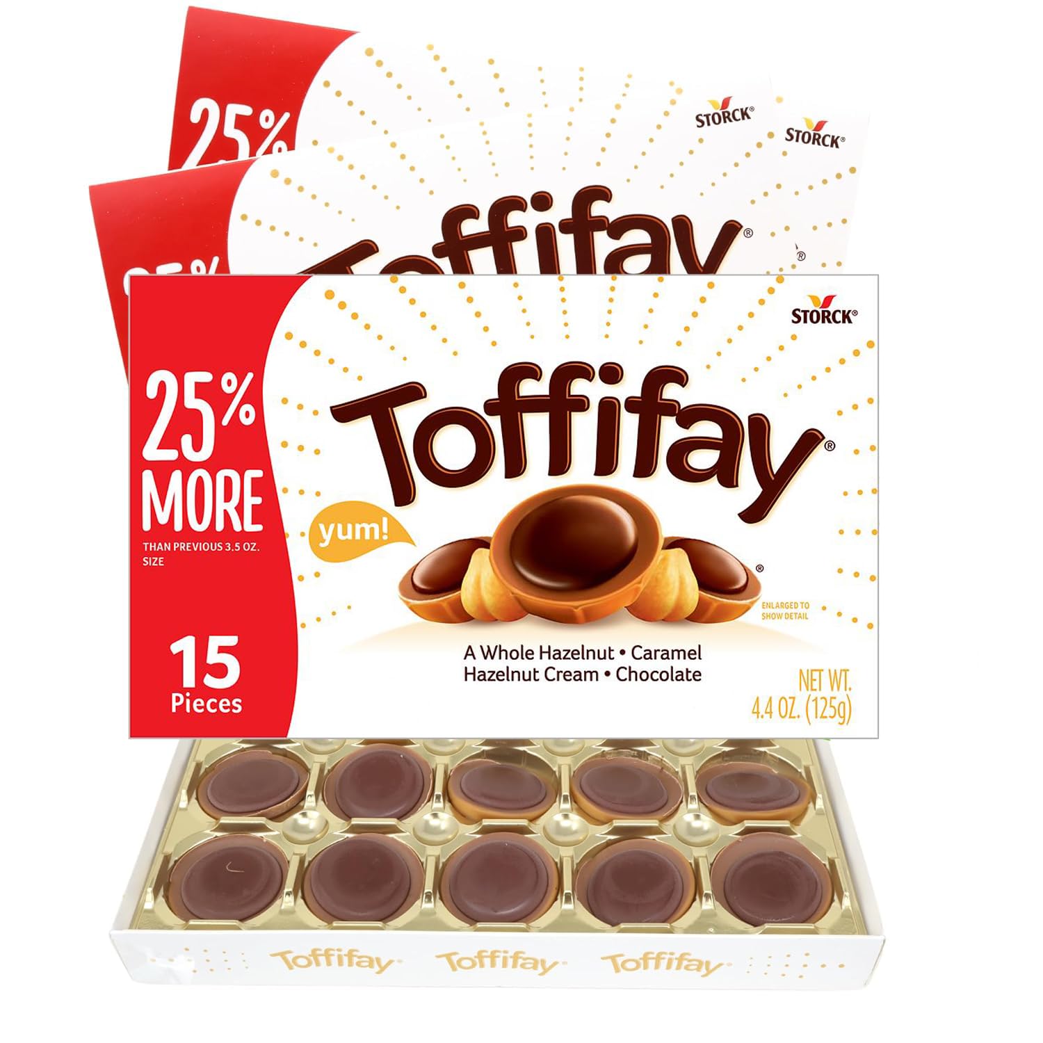 Toffifay Hazelnut Filled Candies, Chocolate and Caramel Flavored Toffee Treats, Bulk Gift Set of 3, 4.4 Ounces Each