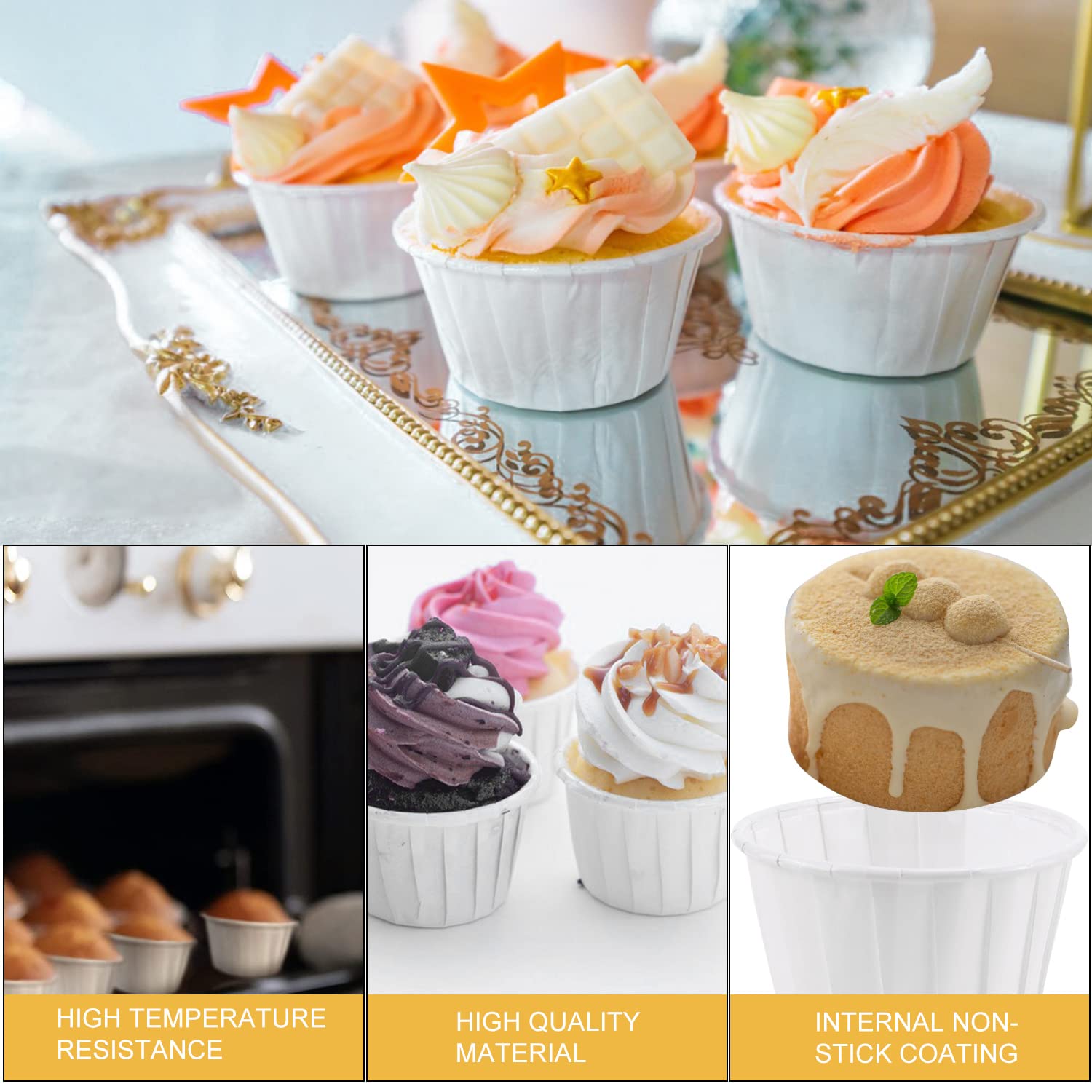 Mini Fodere di Carta per Cupcake Pirottini di Carta Involucri per Cupcake Fodere per Piccolo Torta per Matrimoni, Feste di Compleanno (Bianco)