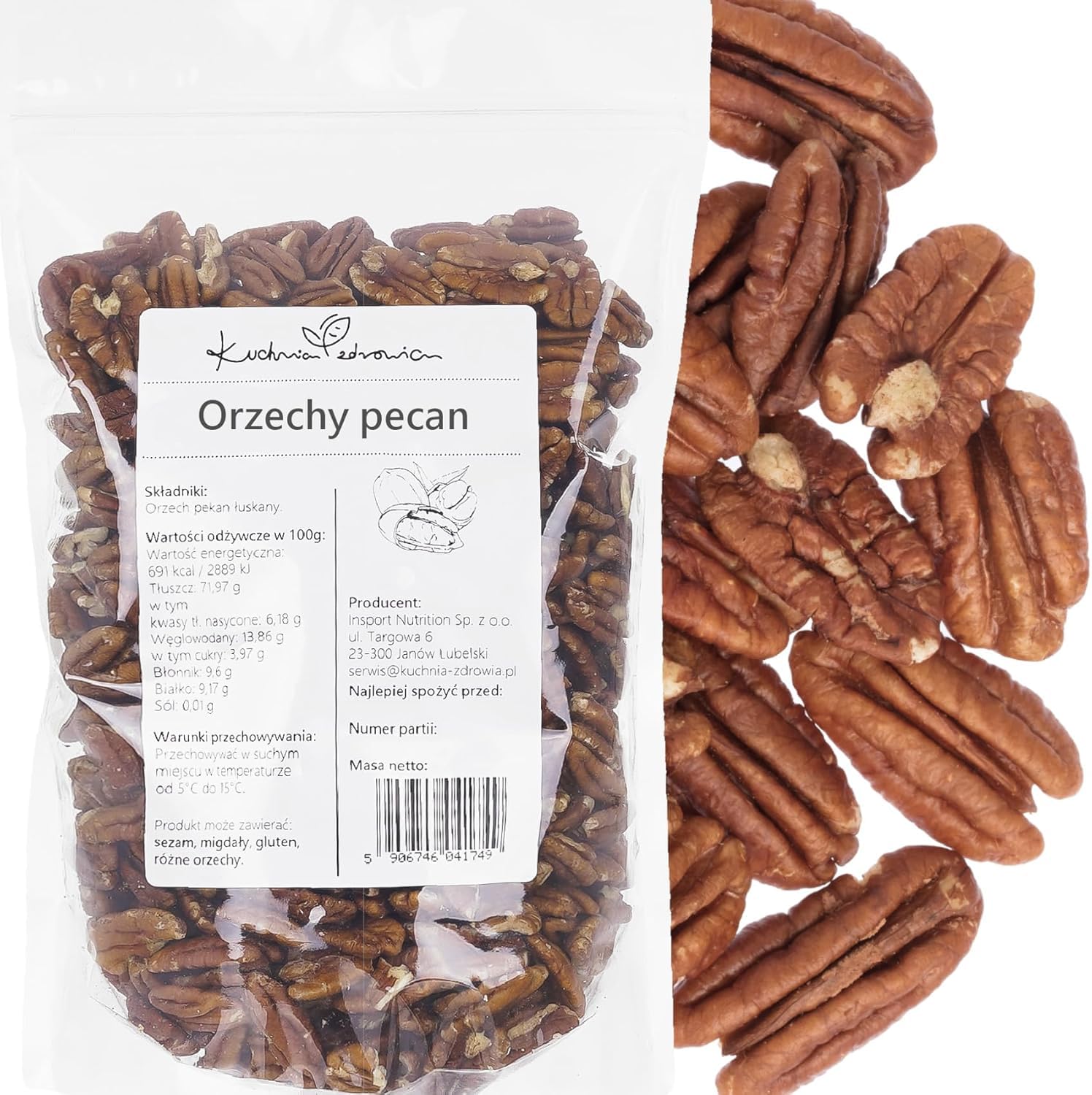 Pekannüsse ganz ohne Zusätze 1 kg – Mild-nussiger Geschmack – Ideal zum Backen, Knabbern & für Müsli – Naturbelassen & Vegan – KUCHNIA ZDROWIA