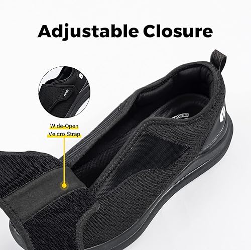 Miniatura 3 de FitVille Zapatos para diabéticos para hombre, zapatos extra anchos sin cordones para pies hinchados, zapatos ajustables para caminar para ancianos,