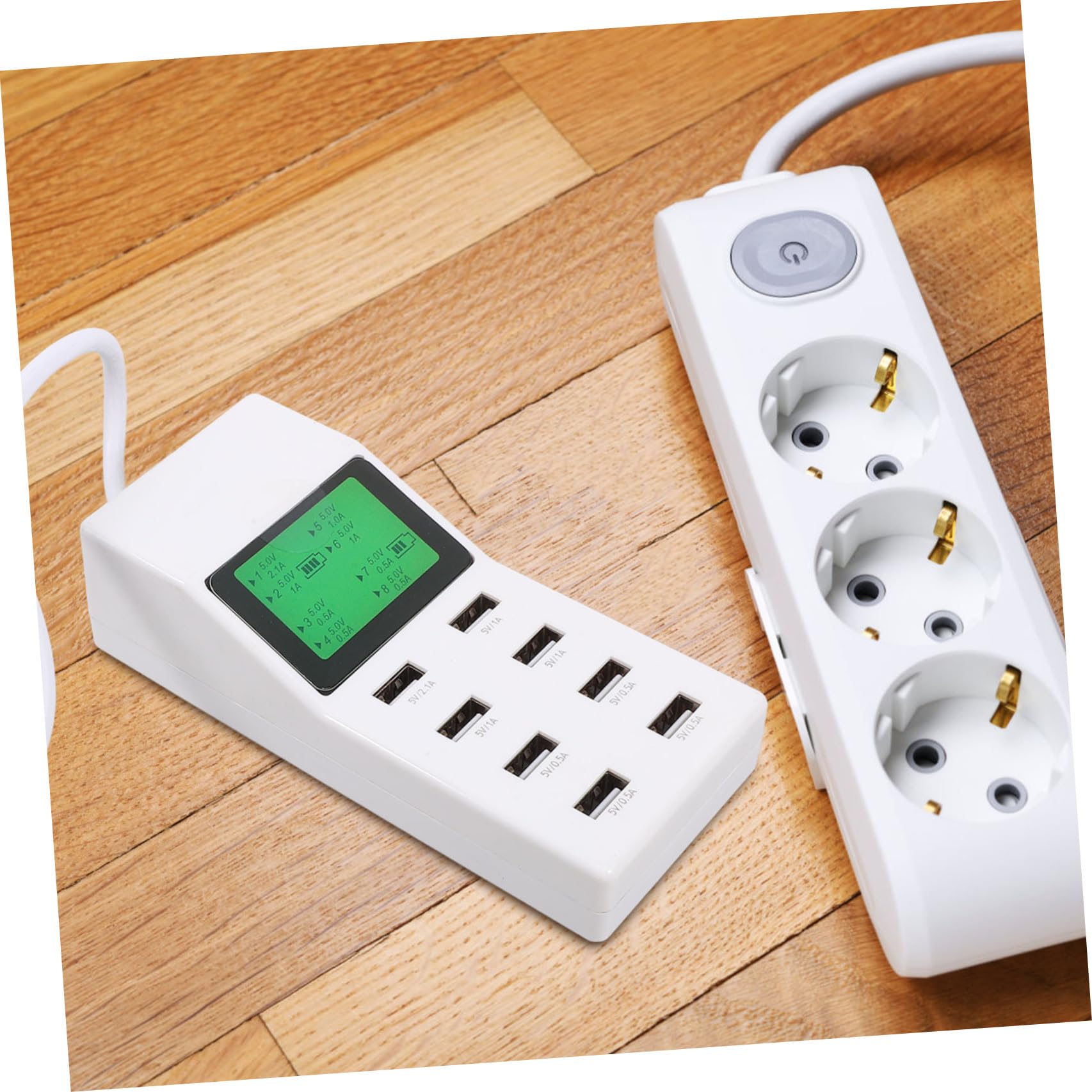 Caricabatterie USB Multiporta 8 Porte con Display Lcd, Stazione di Ricarica Intelligente Smart Ic, Protezione Sovraccarico per Smartphone e Tablet, per Casa, Ufficio e Viaggi