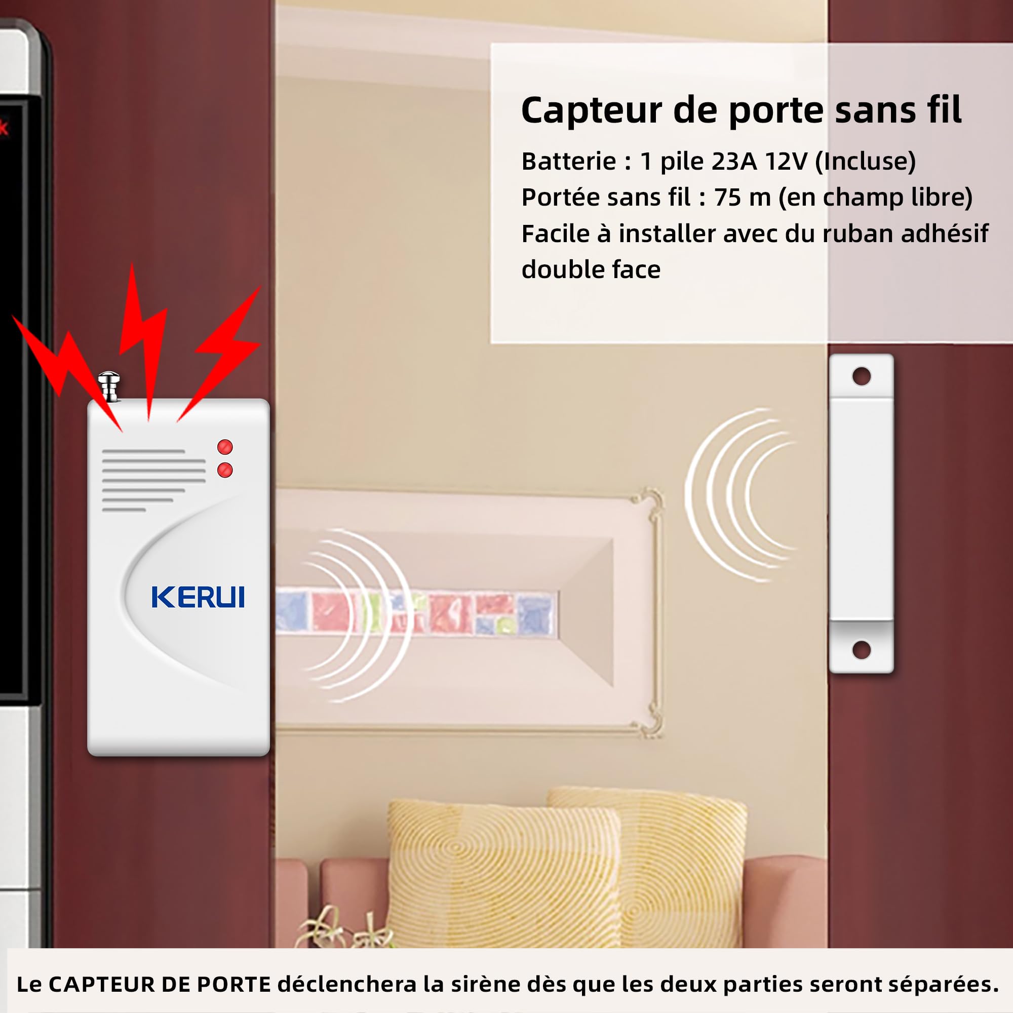 Kit Alarme Maison 7 Pièces Sirène 115 DB Capteur Mouvement Porte Fenêtre Système Sécurité Télécommande