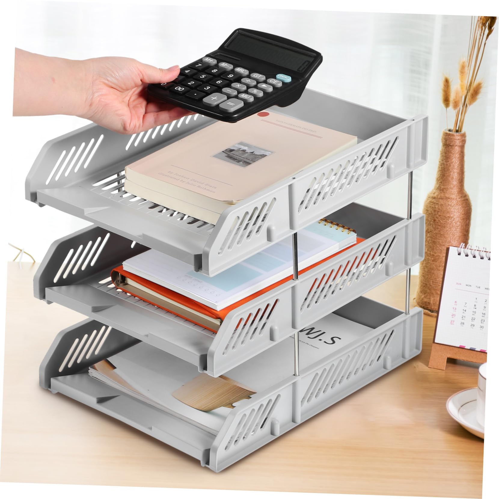 Organizador de Archivos Horizontal de Plástico de Varios Niveles | Bandeja para Cartas, Almacenamiento Multicapa, Estable y Resistente, Estilo Elegante para Oficina