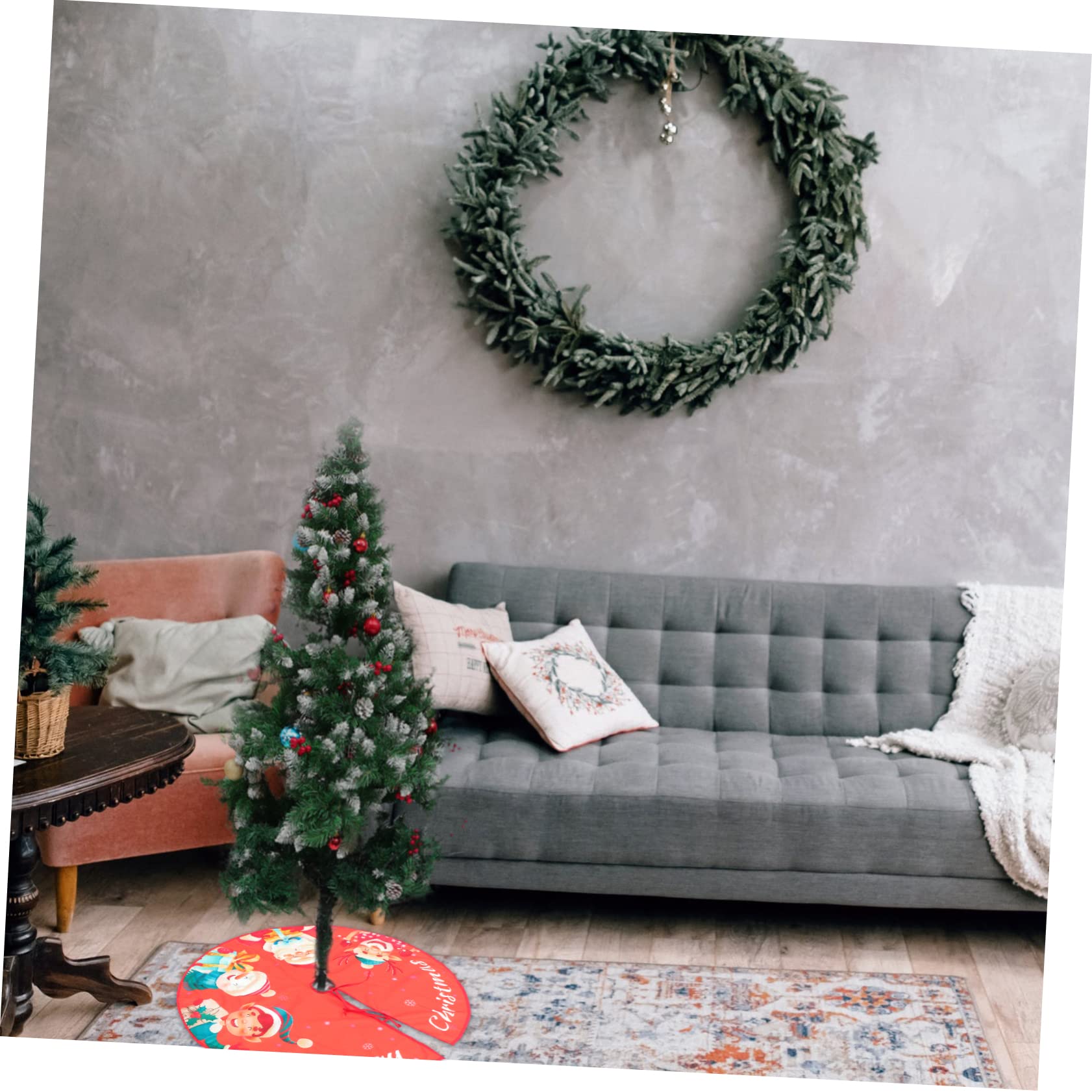 1 Jupe d'arbre de Noël Blanche d'hiver - Couverture de Support d'arbre de Noël - Décoration de Fond d'arbre de Noël - Tapis d'arbre de Noël Traditionnel - Base de Tapis