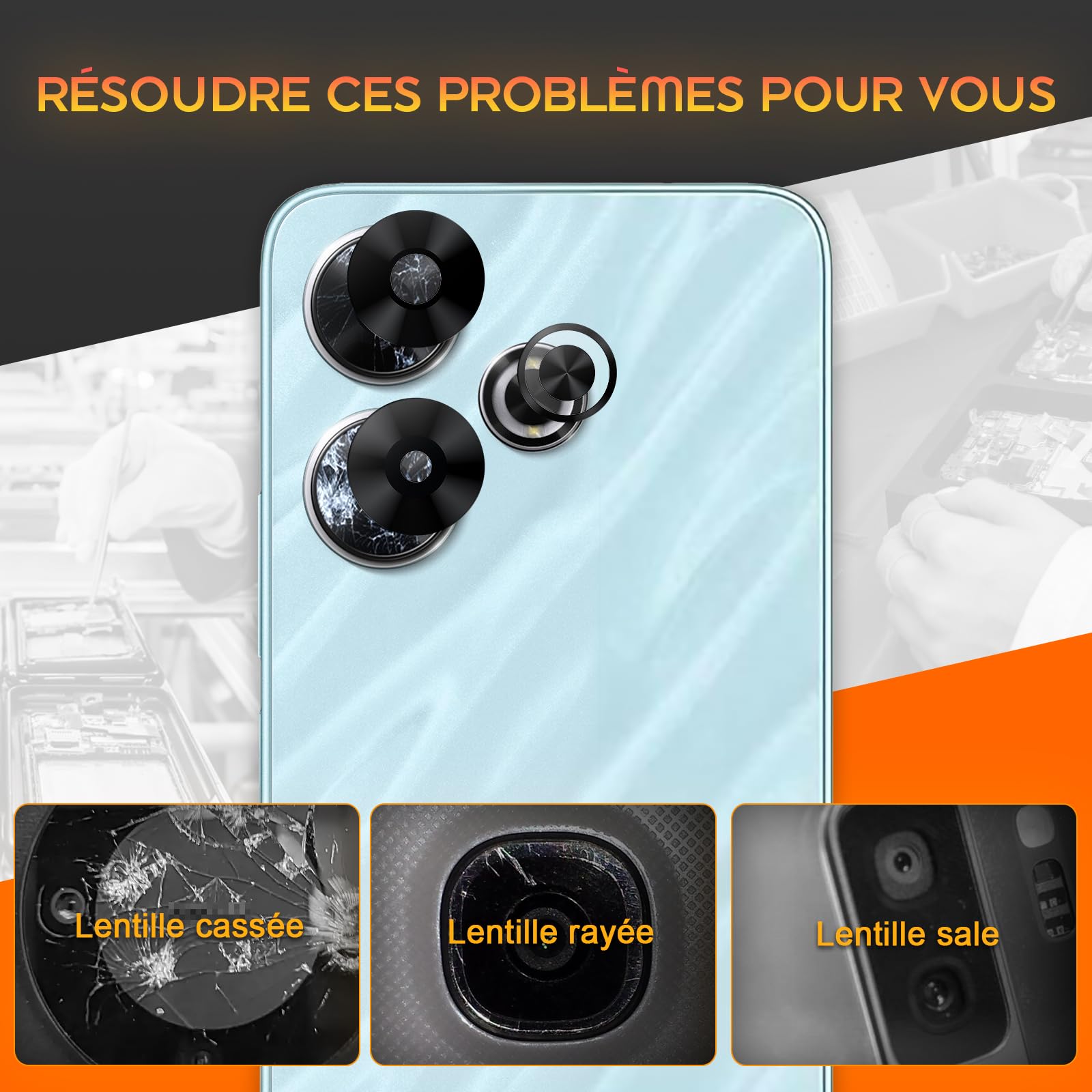 2 Packs Lentille Caméra pour Xiaomi Redmi 13 2404ARN45A/24040RN64Y Origine Remplacement Vitre Appareil Photo Objectif Arrière + Kit de Réparation