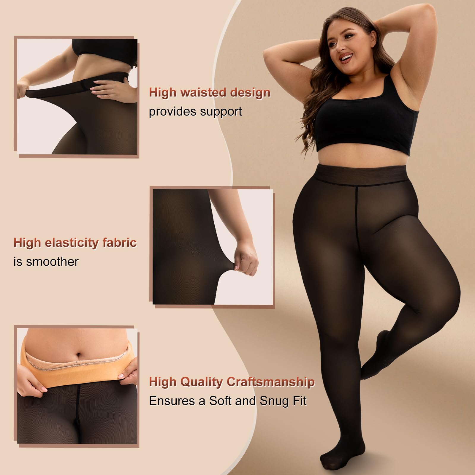 HONGTEYA 2 Packs Plus Size Fleece Lined Tights Women Moda Donna
