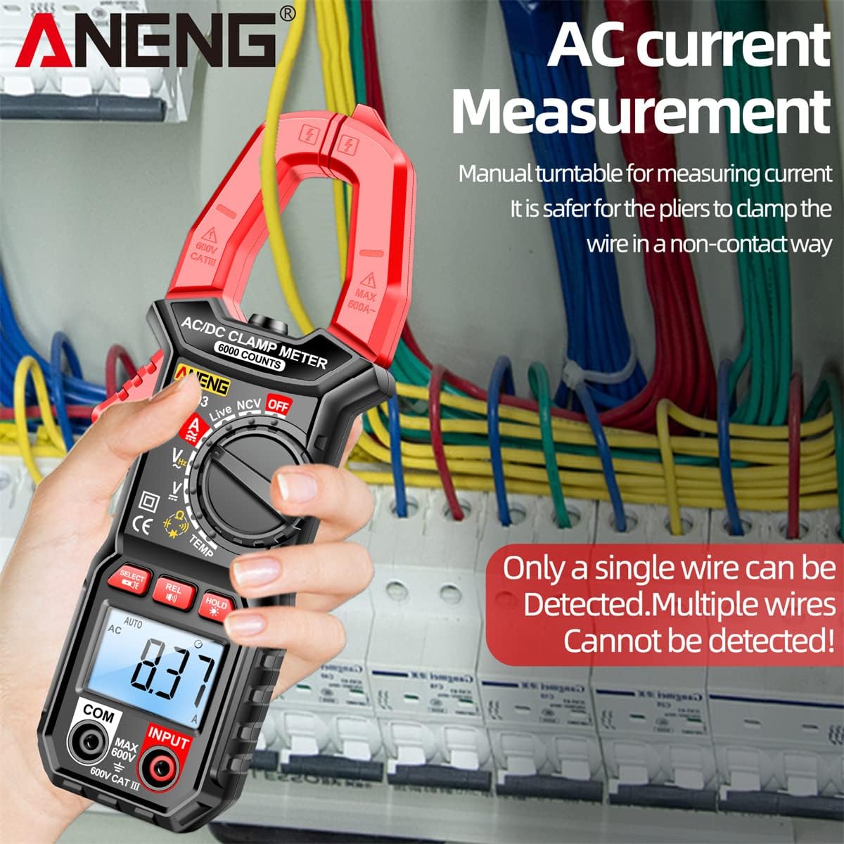 SATMW PN103 Digital Clamp Meter measuring AC current on a single wire