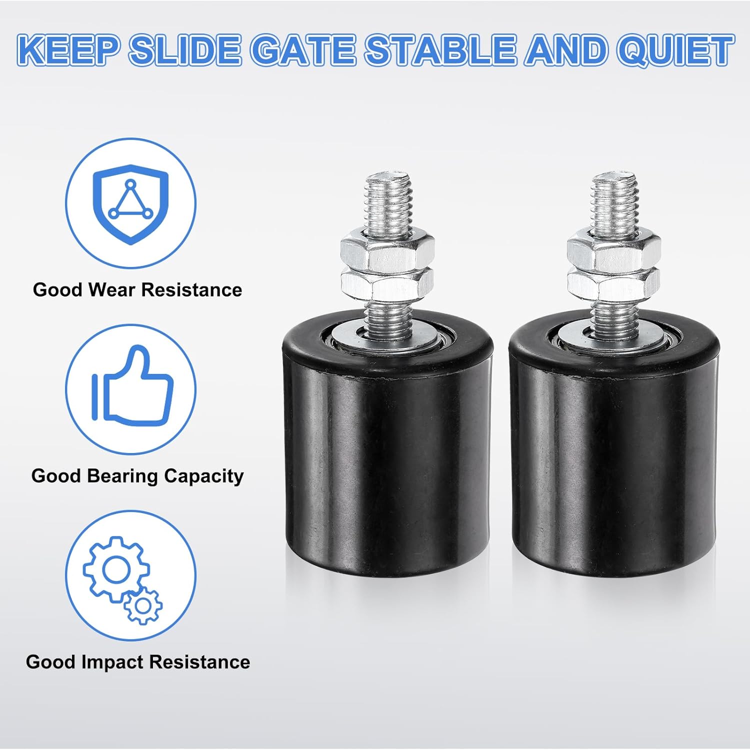 uxcell 8Pcs Slide Gate Guide Roller, 1.7" Nylon Rollers Gate Support Assembly, Universal Sealed Ball Bearing Rolling Gate Guider for Sliding Door, Black