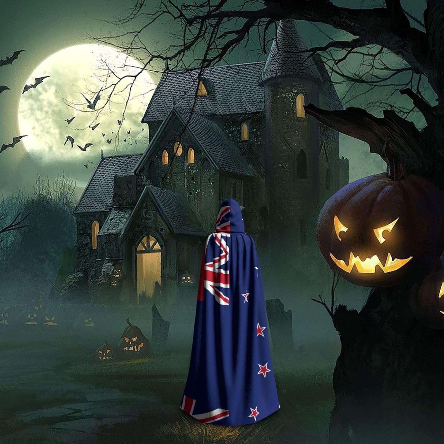 New Zealand Flag Unique Darkness Poncho Shawl - Customizable Wearable Blanket for Women, Perfect Halloween Costume Accessory, Knight, Akatsuki, and More