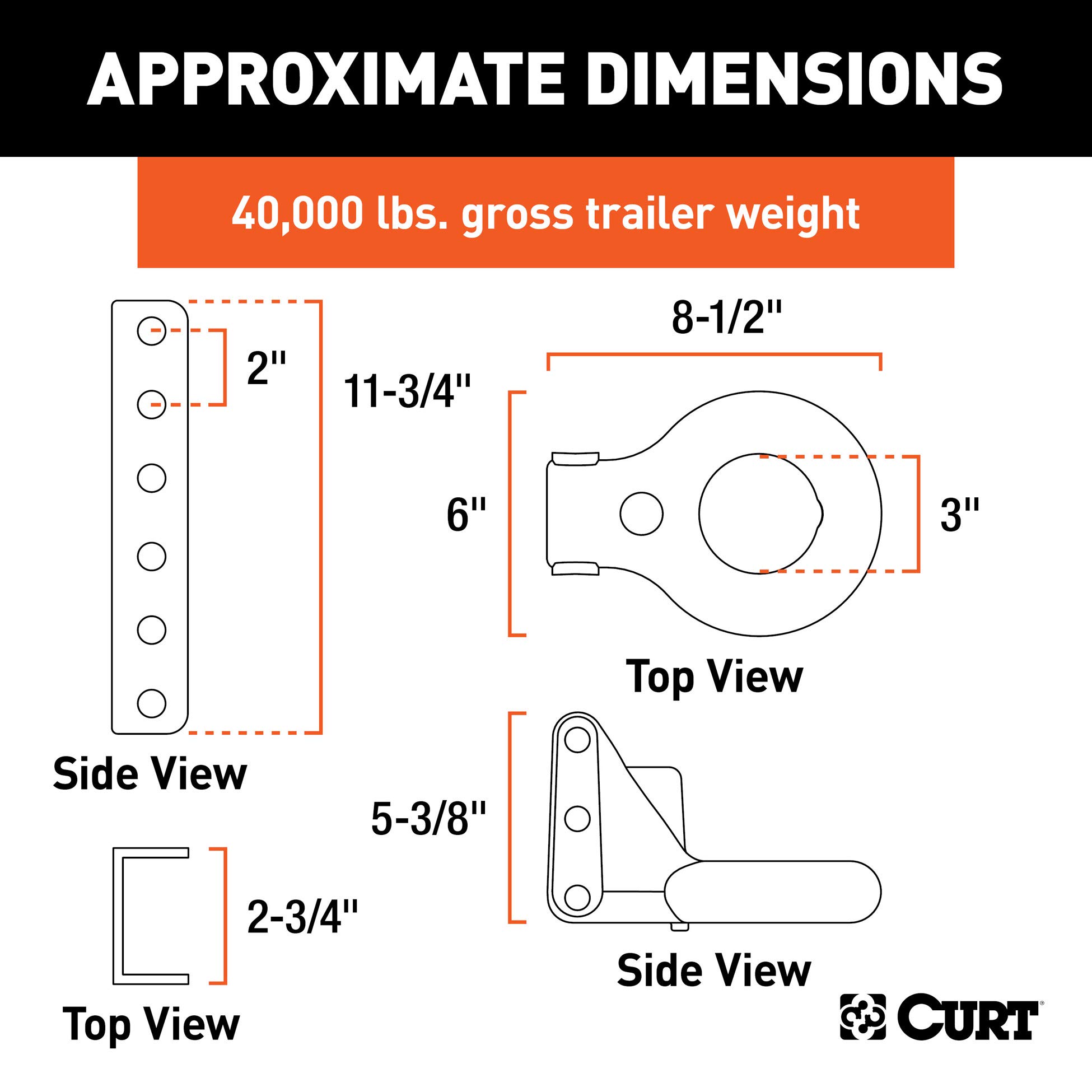 BKDK CURT 48641 SecureLatch Adjustable Lunette Ring with 11-3/4-Inch Channel 40,000 Pounds, 3-Inch ID, Battleship Grey Finish