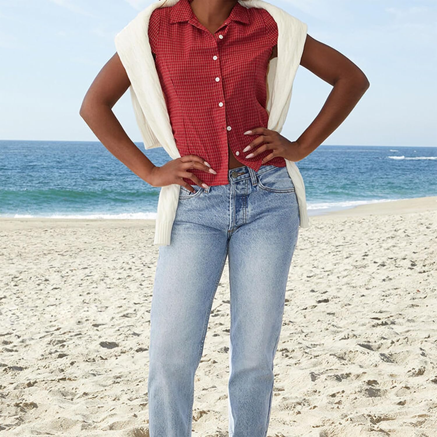 Women Y2k Plaid Button Up Shirt Cute Preppy Short Sleeve V Neck Gingham Top Coquette Going Out Top - Image 3