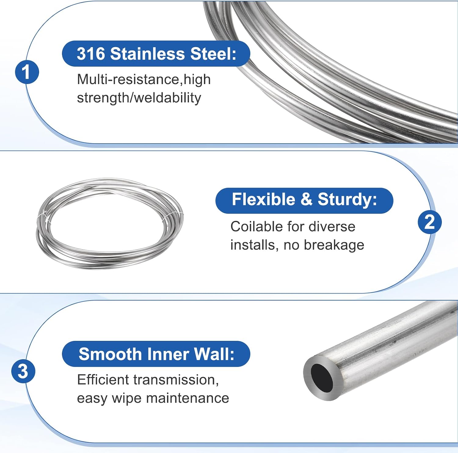 uxcell Stainless Steel Tubing Coil, 5/16" OD x 19.69 ft Industrial 316 Stainless Steel Welded Tubing with Gloves, Silver Tone 0.02"Thickness