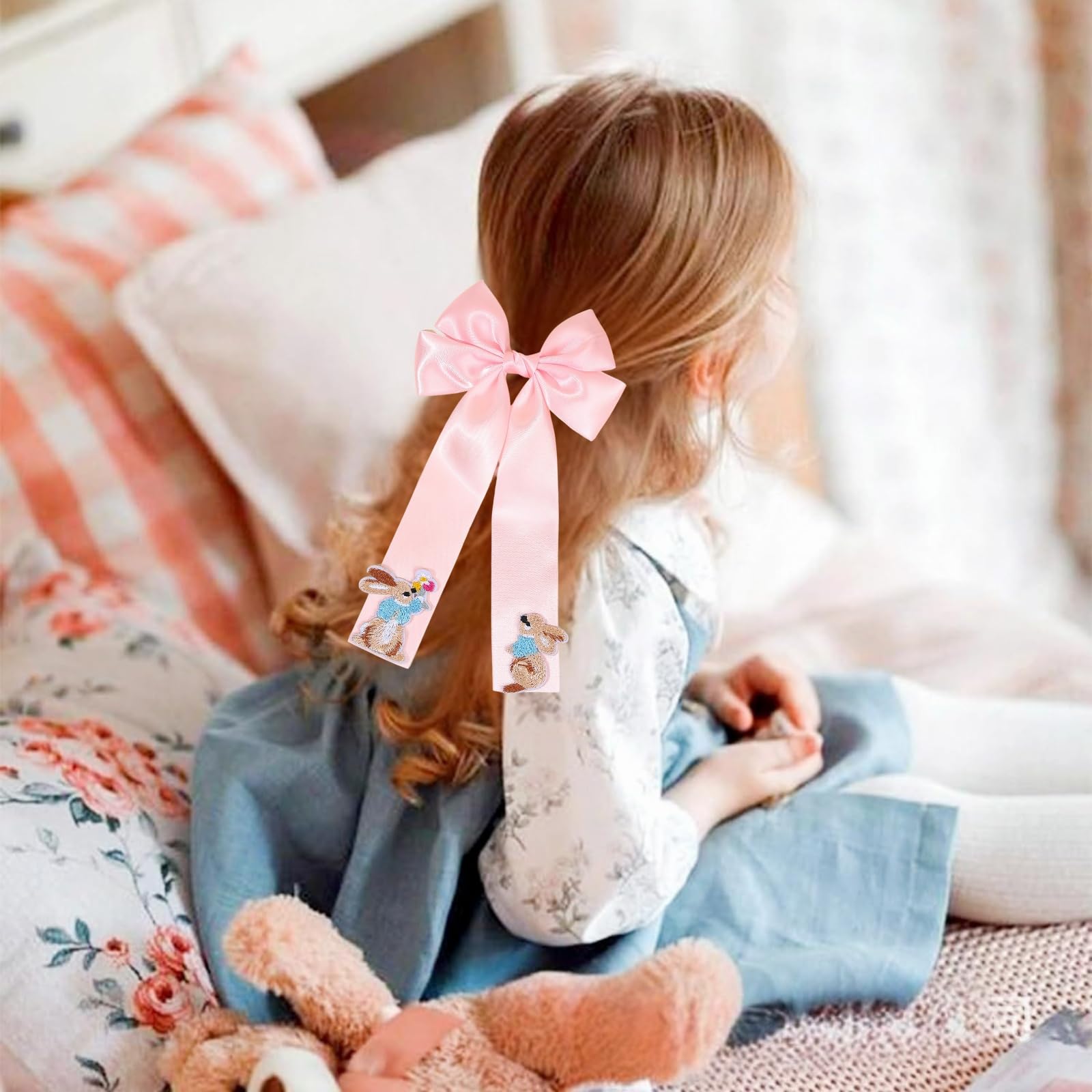 Amazon.com : Easter Hair Bow Clips Bunny Hair Clip Pink Ribbon