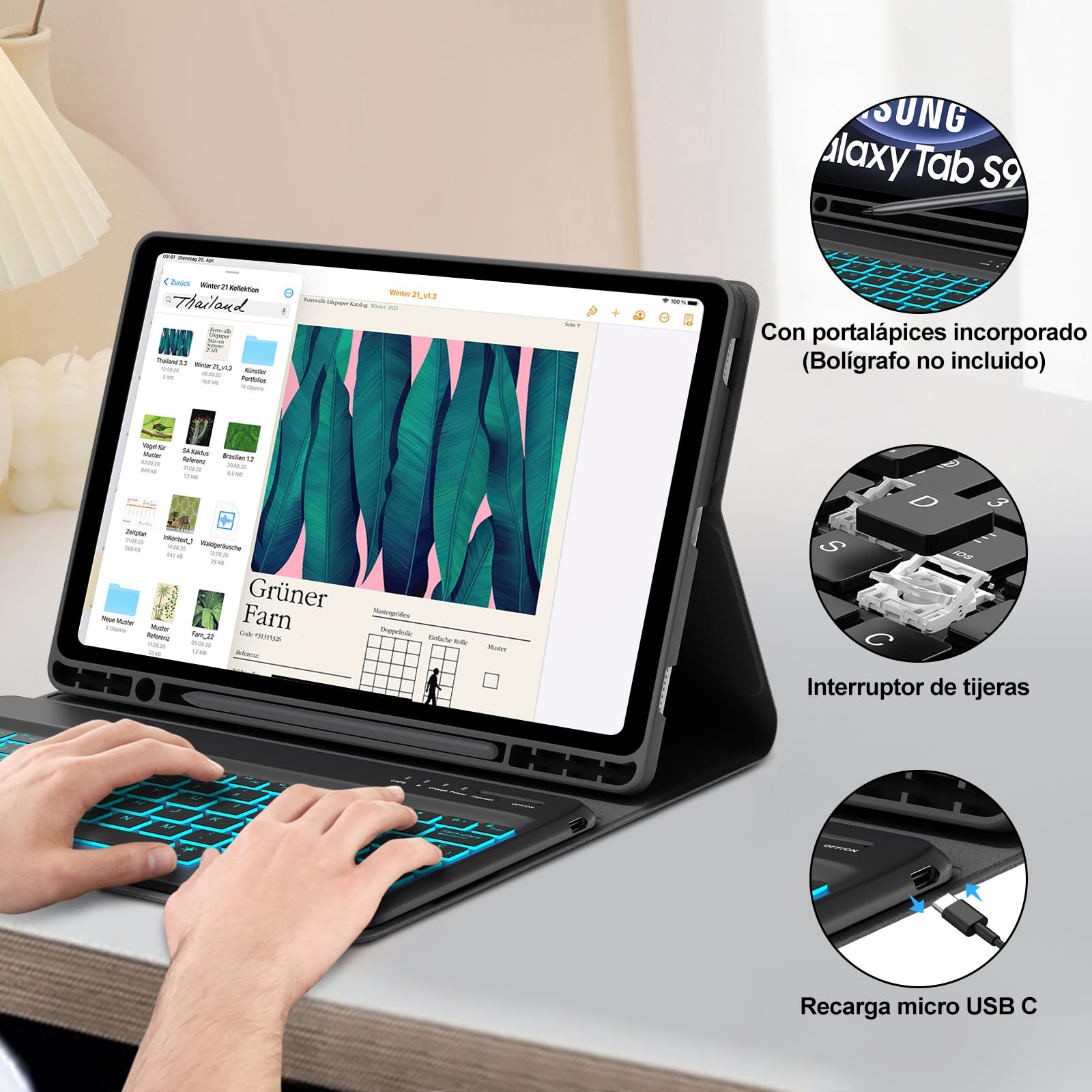 FOGARI Teclado para Samsung Tab S10+ 12.4" 2025/S9 FE Plus/S9+ 12.4" 2023, Funda con Español Ñ Teclado Retroiluminado Bluetooth Magnético Desmontable para Samsung Galaxy Tab S10+ 12.4", Negro