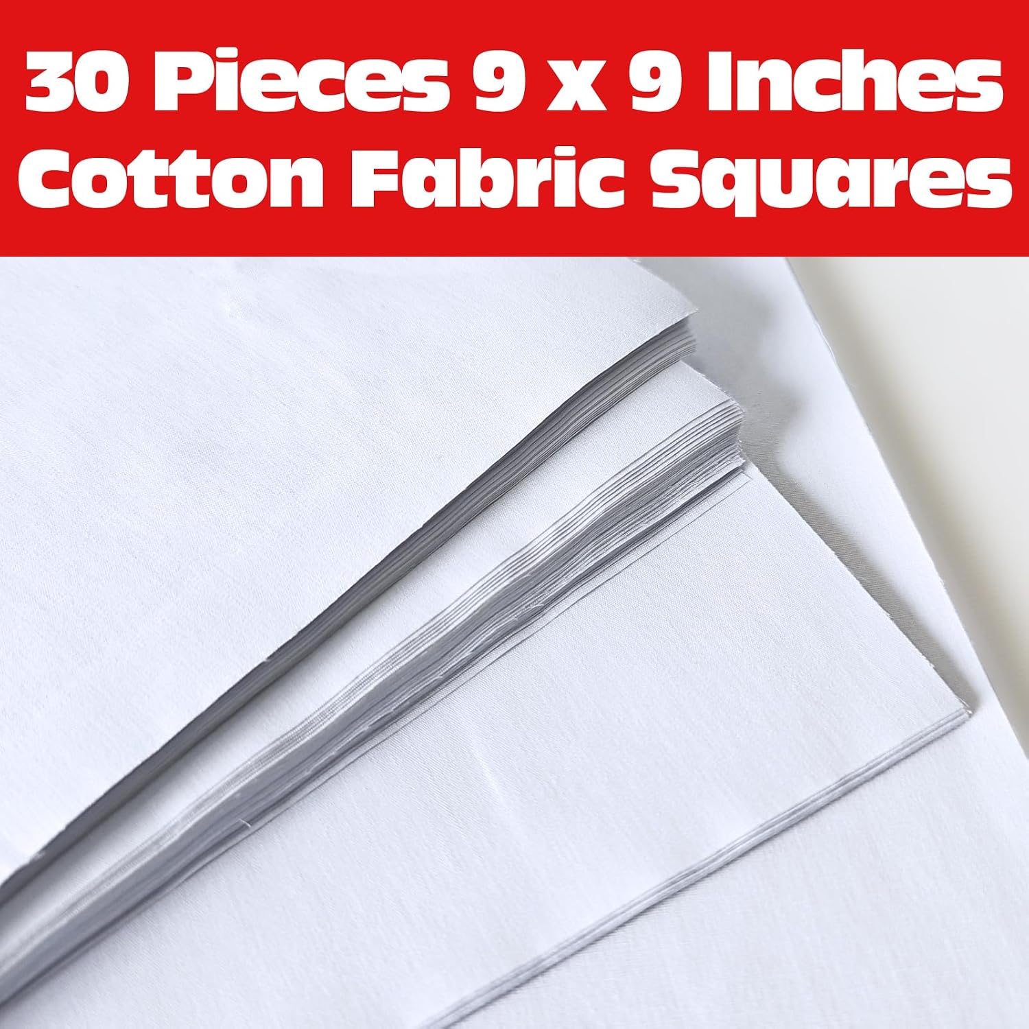 30 pcs White Cotton Fabric Squares, 9 x 9 Inches Quilting Fabric Squares, 100% Cotton Quilting Fat Quarters Bundles, Sewing Project, Patchwork, DIY Crafts