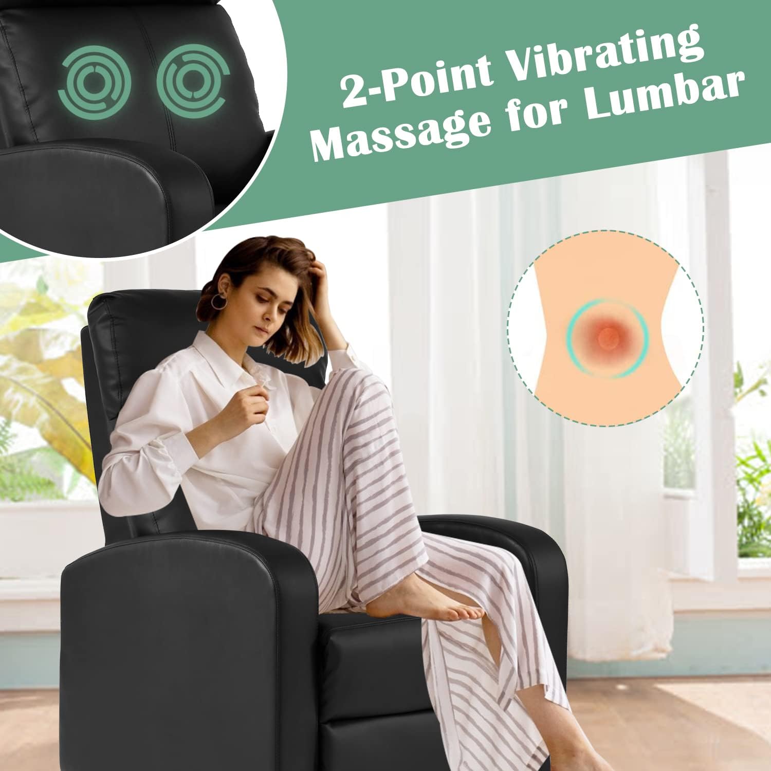 Recliner Chair, Single Sofa Chair with Massage, Adjustable PU Leather Recliner Chairs for Adults, Lazy Boy Recliner Chair with Remote Control, Recliners Lazy Boy, Sofa Reclinable for Small Spaces