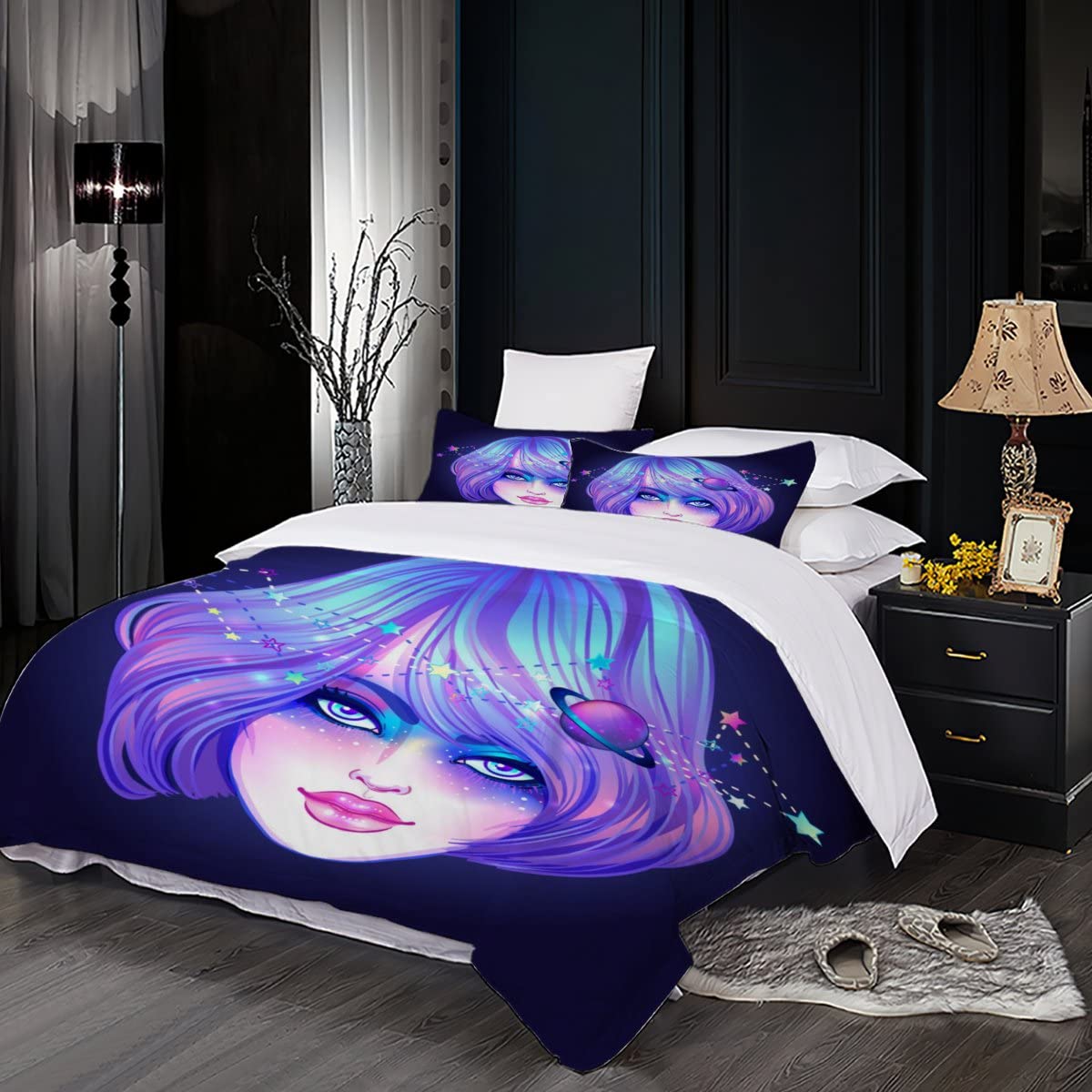 Beddengoed 220x240 Girly Galaxie Make-up 3D Print Paars Haar Kawaii Gothic Dekbedovertrek Set met ritssluiting Beddengoed Set voor Kinderen Volwassenen Zachte Microvezel Dekbedovertrek met 2 kussenslopen Beddengoed 220x240 Girly Galaxie Make-up 3D Print Paars Haar Kawaii Gothic Dekbedovertrek Set met ritssluiting Beddengoed Set voor Kinderen Volwassenen Zachte Microvezel Dekbedovertrek met 2 kussenslopen