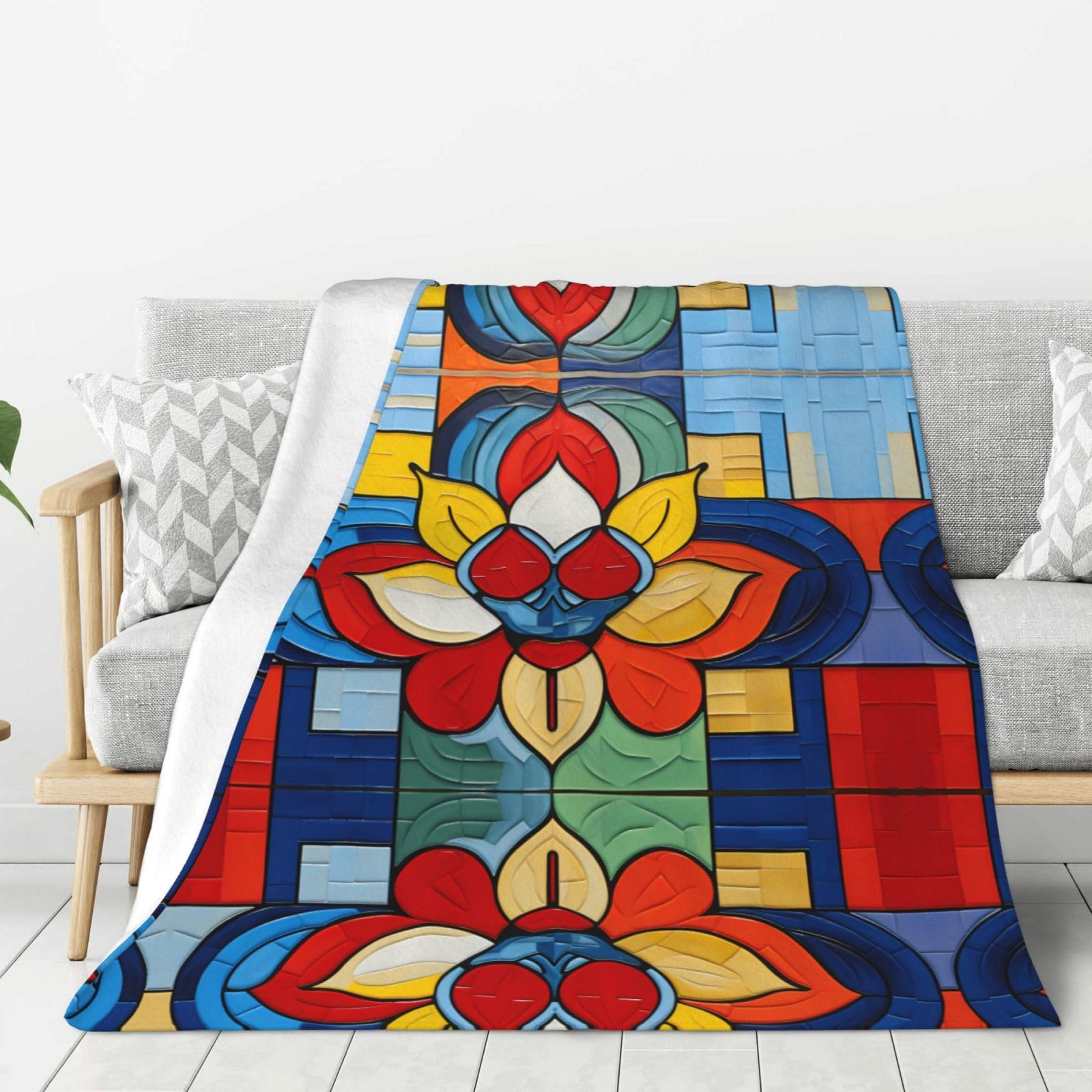 Couverture en flanelle de luxe Mondrian, plaid chaud haut de gamme floral de grand lit