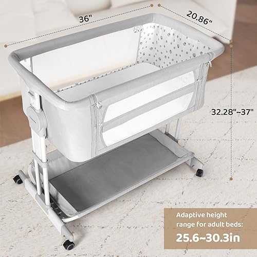 Miniatura 3 de Cowiewie Moisés de noche, moisés mecedor para bebé con 4 ruedas y 7 alturas ajustables, 360 de malla transpirable en todos los lados, cuna de noche