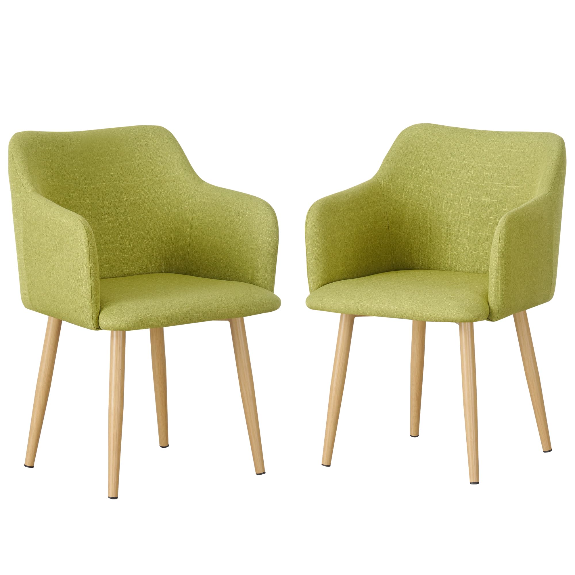 MOF Vanity Chair for Dressing Table, Bedroom or Living Room – Compact Fabric Tub Armchairs with Padded Seat & Metal Legs – Upholstered Small Bedroom Chair/Reading Chairs (2, Green)