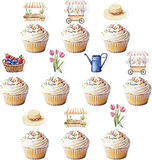 Farmers Market Bridal Shower Decoration, 36Pcs She's Fresh off the Market Cupcake Toppers Vegetables Fruit Flower Market Cupcake Topper Double-Sided for Women off the Market Bachelorette Wedding Decor